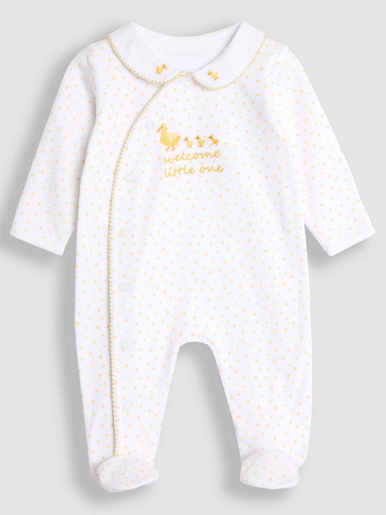 JoJo Maman Bebe Baby Unisex Welcome Little One Sleepsuit - White