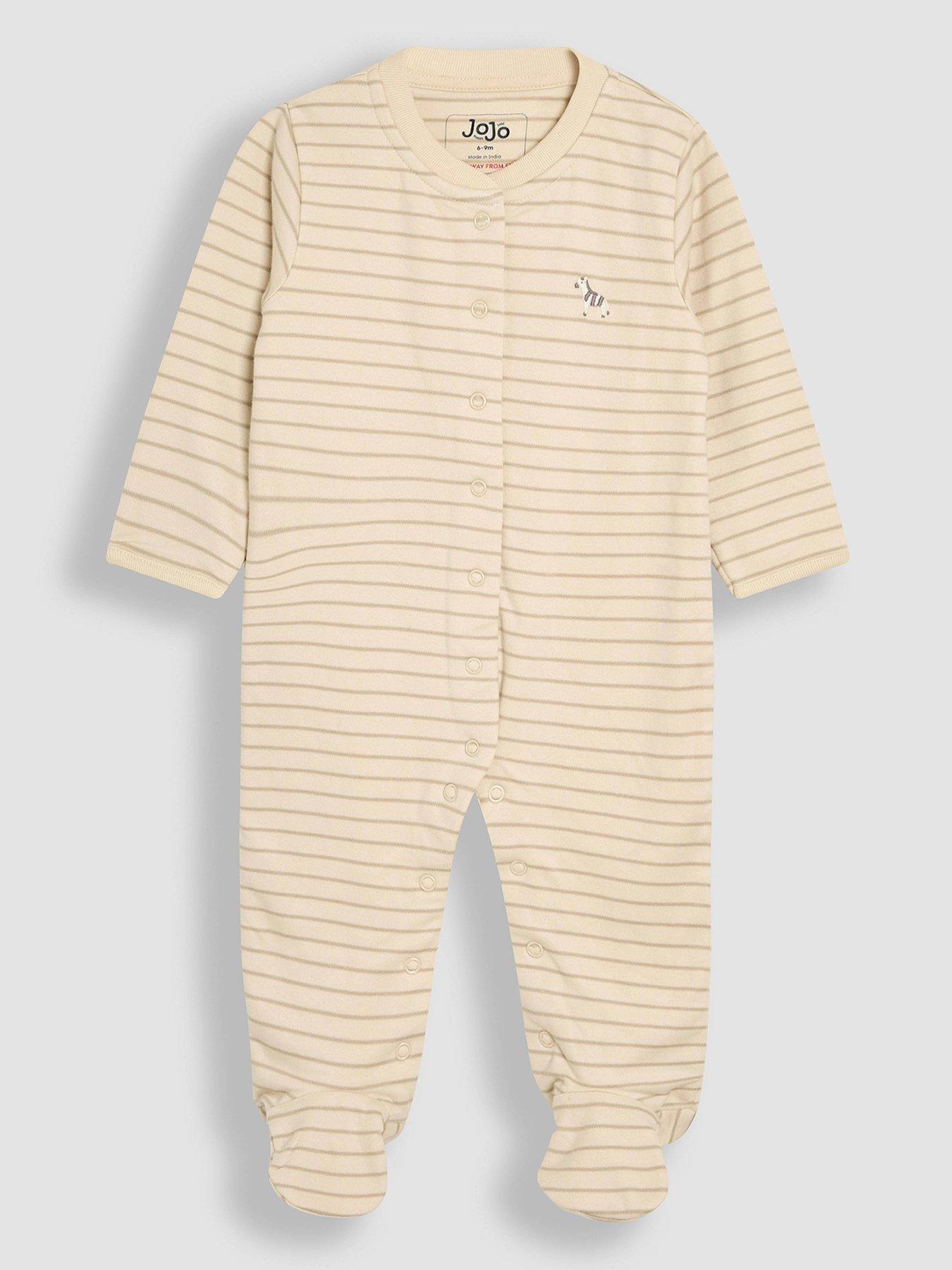 Image 2 of 7 of JoJo Maman Bebe Baby Unisex 2 Piece Stripe Sleepsuit &amp; Velour Jacket Set - Cream