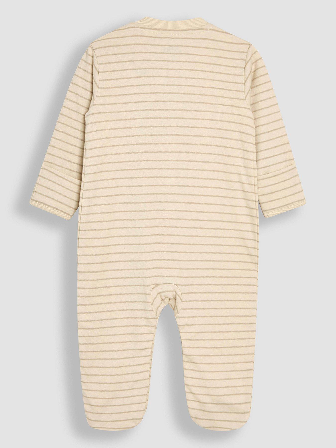 Image 3 of 7 of JoJo Maman Bebe Baby Unisex 2 Piece Stripe Sleepsuit &amp; Velour Jacket Set - Cream