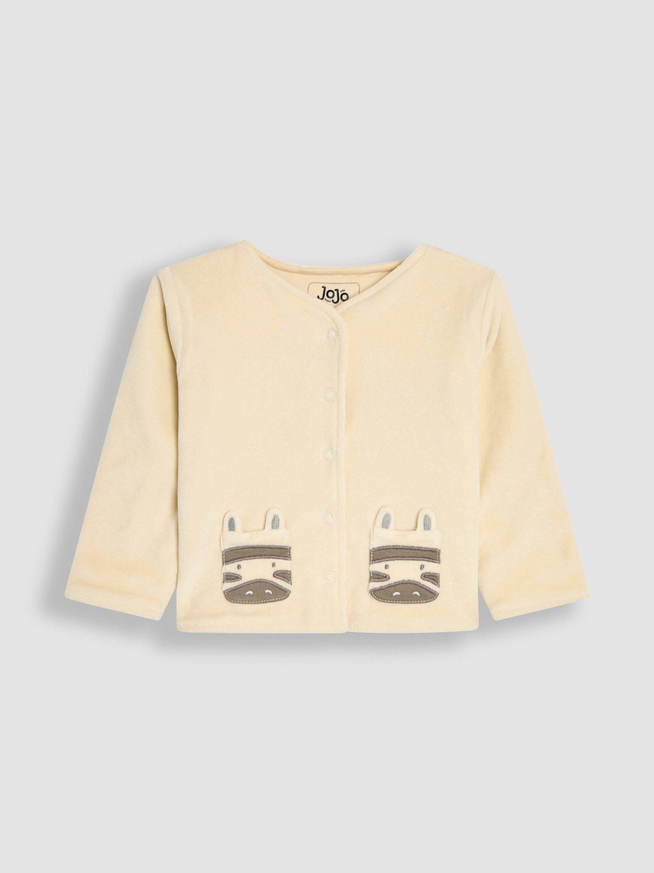 Image 5 of 7 of JoJo Maman Bebe Baby Unisex 2 Piece Stripe Sleepsuit &amp; Velour Jacket Set - Cream