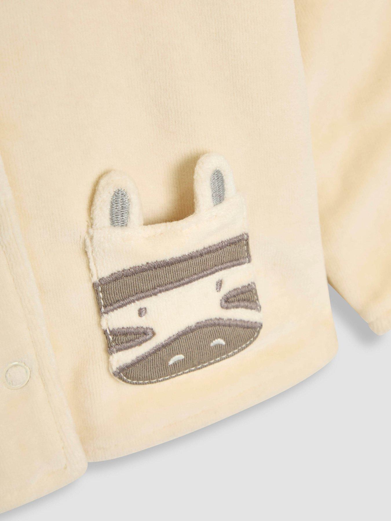 Image 7 of 7 of JoJo Maman Bebe Baby Unisex 2 Piece Stripe Sleepsuit &amp; Velour Jacket Set - Cream