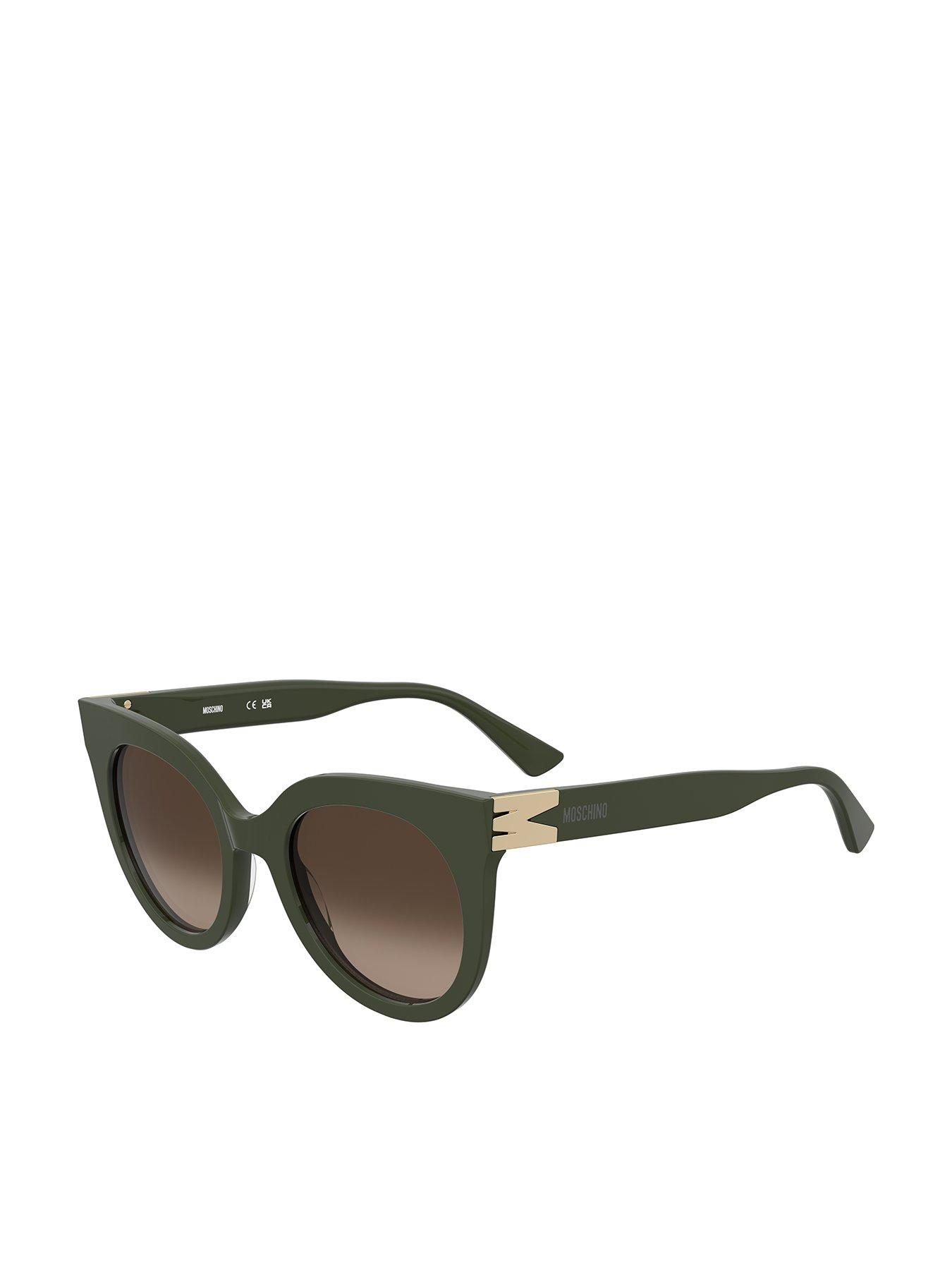 Image 1 of 4 of Moschino Round Frame Sunglasses With M Trim- Dark Green