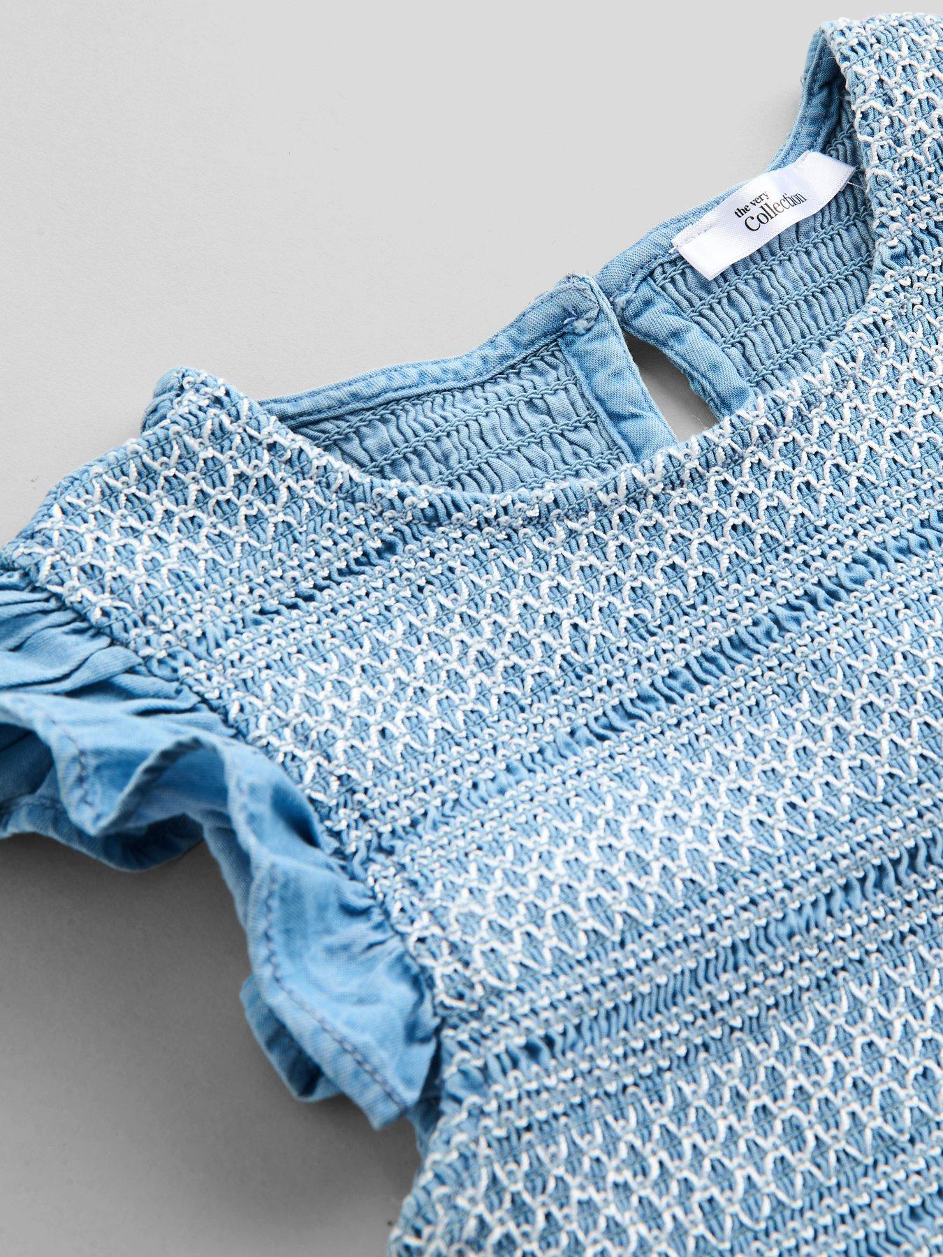 Image 4 of 5 of The Very Collection Girls Denim Style Frill Sleeve Top And Skirt Set - Blue
