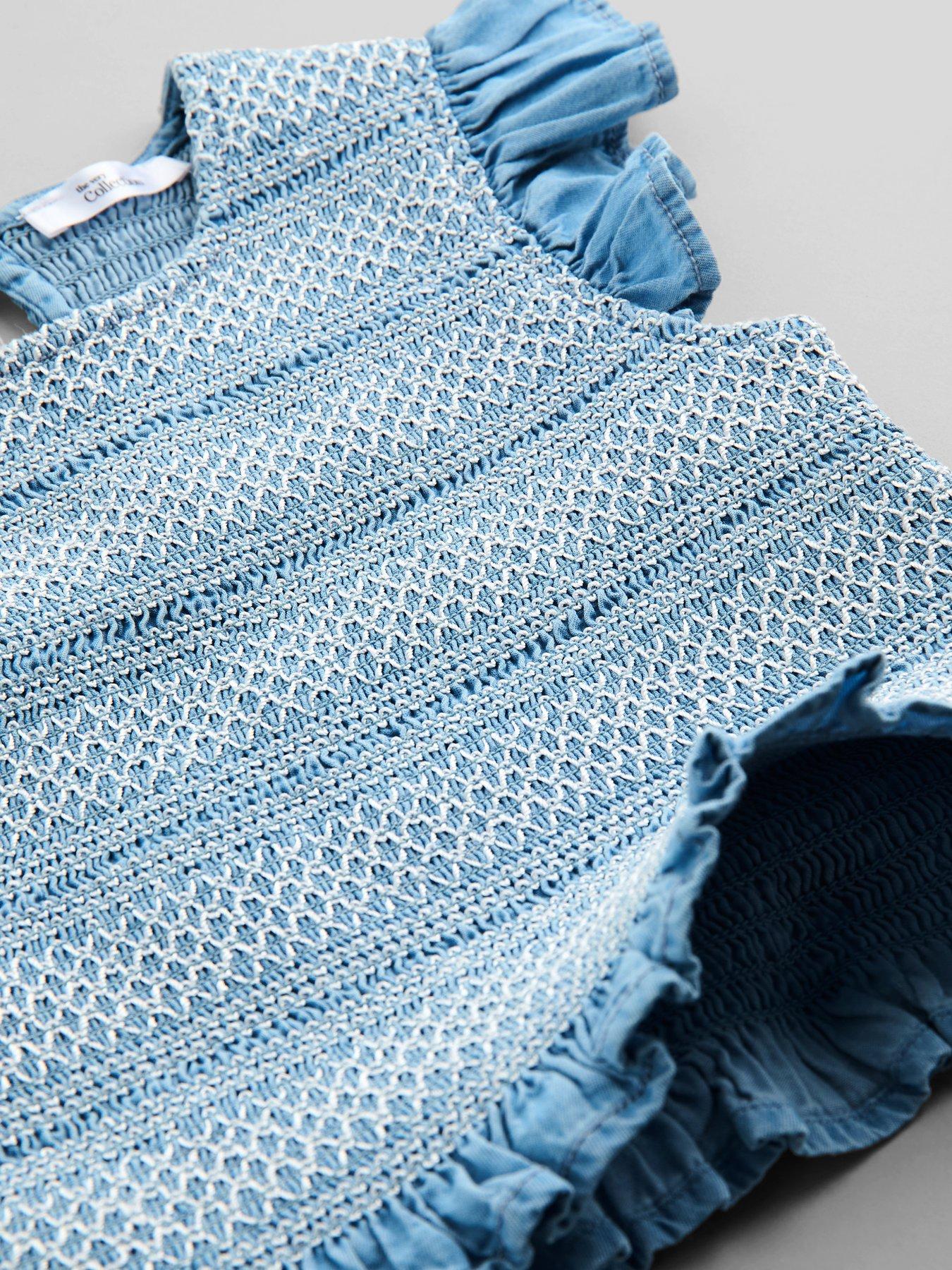 Image 5 of 5 of The Very Collection Girls Denim Style Frill Sleeve Top And Skirt Set - Blue