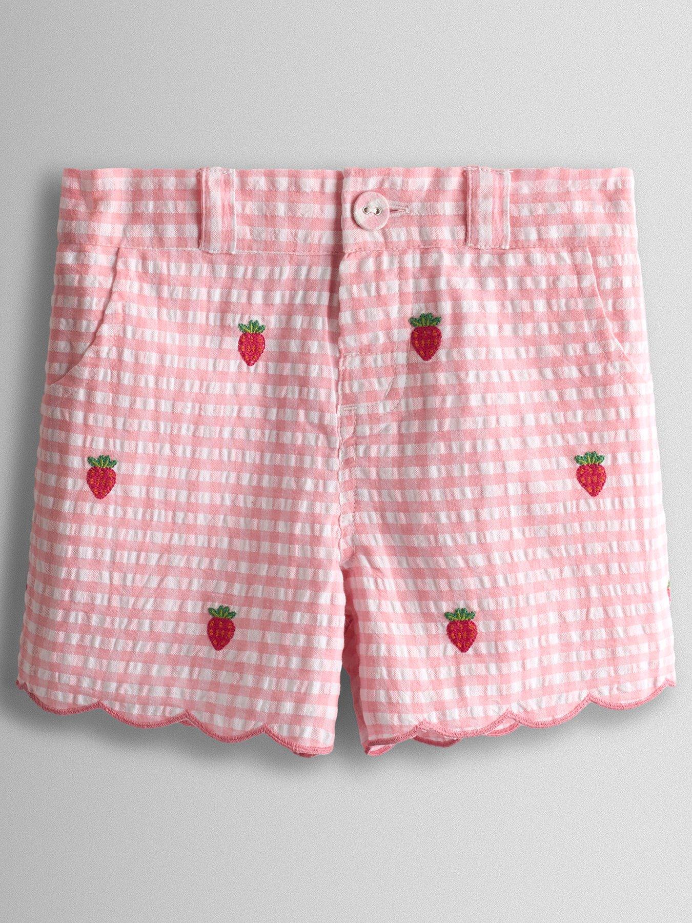 JoJo Maman Bebe Toddler Girls Strawberry Embroidered Gingham Shorts - Light Pink