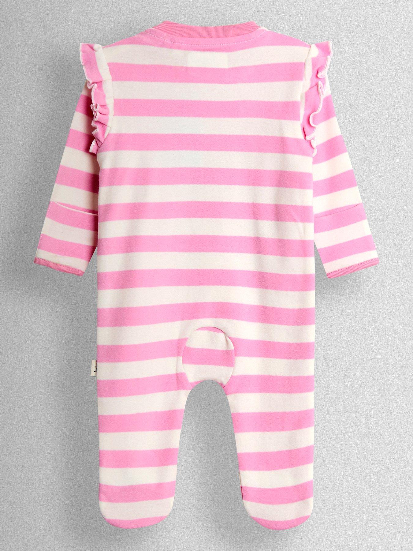 Image 2 of 3 of JoJo Maman Bebe Baby Girls Stripe Cherry Sleepsuit - Pink