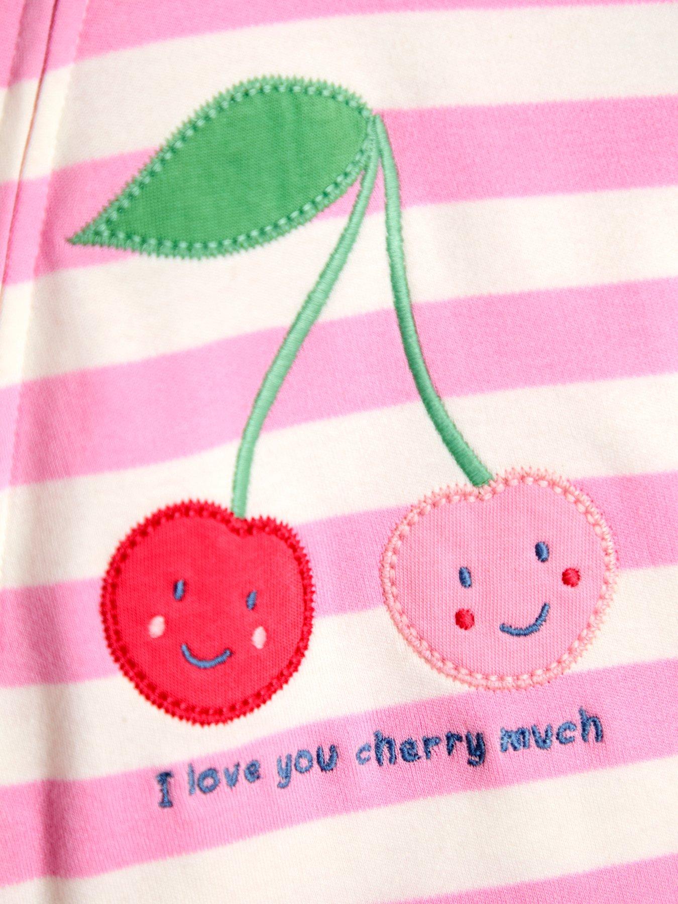 Image 3 of 3 of JoJo Maman Bebe Baby Girls Stripe Cherry Sleepsuit - Pink