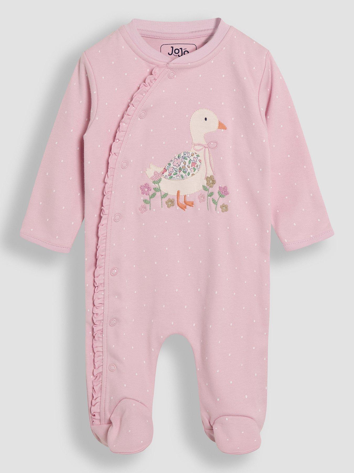 Image 2 of 4 of JoJo Maman Bebe Baby Girls Duck Applique Sleepsuit - Pink
