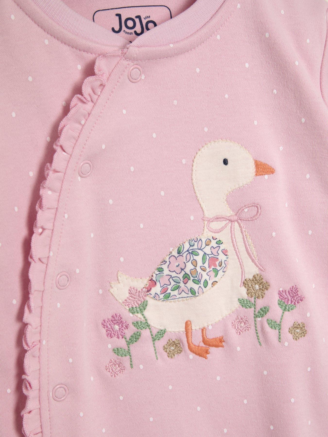 Image 4 of 4 of JoJo Maman Bebe Baby Girls Duck Applique Sleepsuit - Pink
