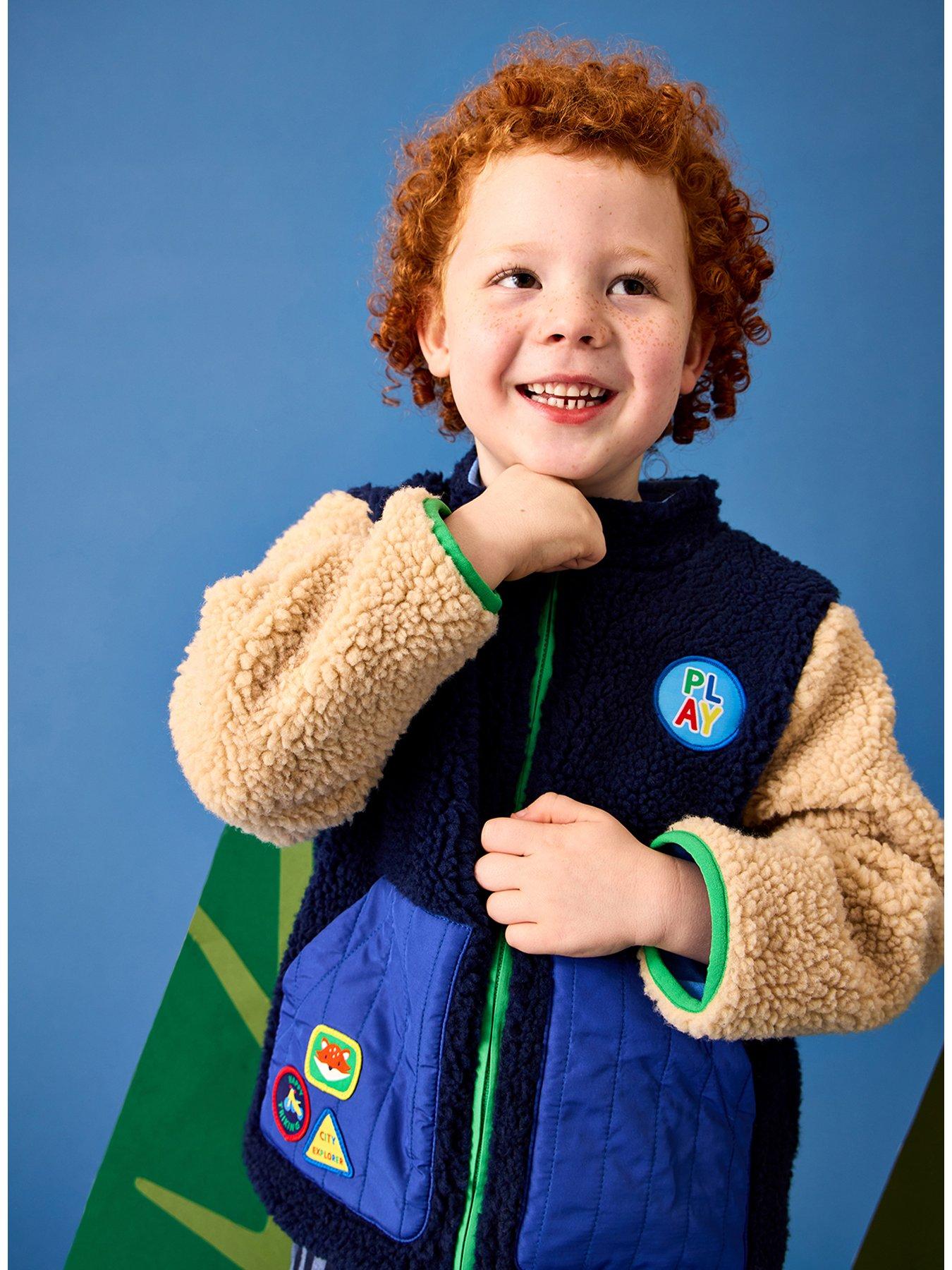 JoJo Maman Bebe: Toddler Boys Colour Block Fleece Jacket - Navy