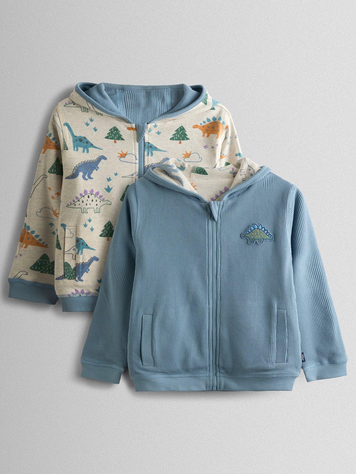 JoJo Maman Bebe Toddler Boys Dino Applique Reversible Hoodie - Blue