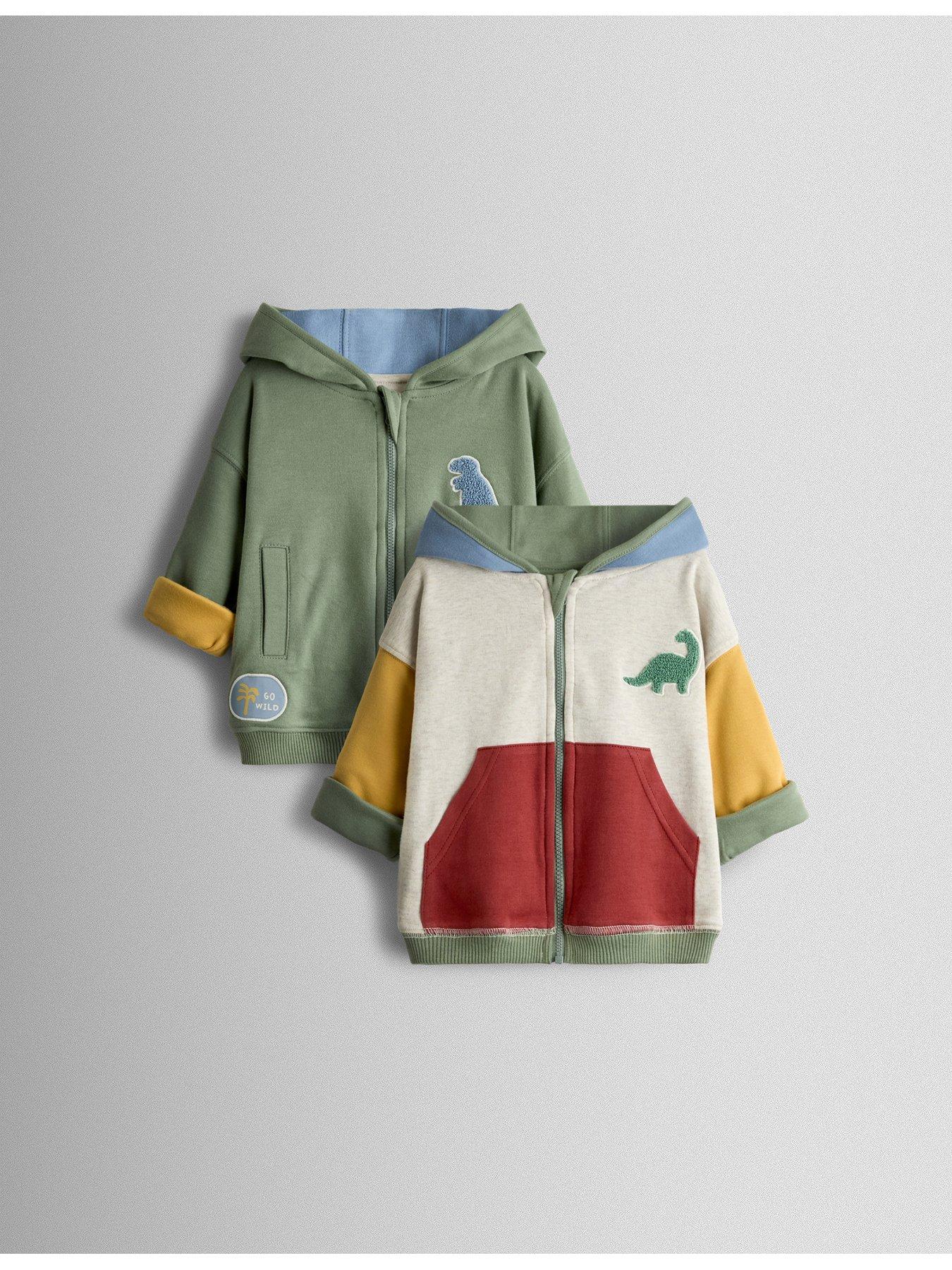 Image 1 of 7 of JoJo Maman Bebe Toddler Boys Contemporary Boucle Dino Reversible Hoodie - Khaki