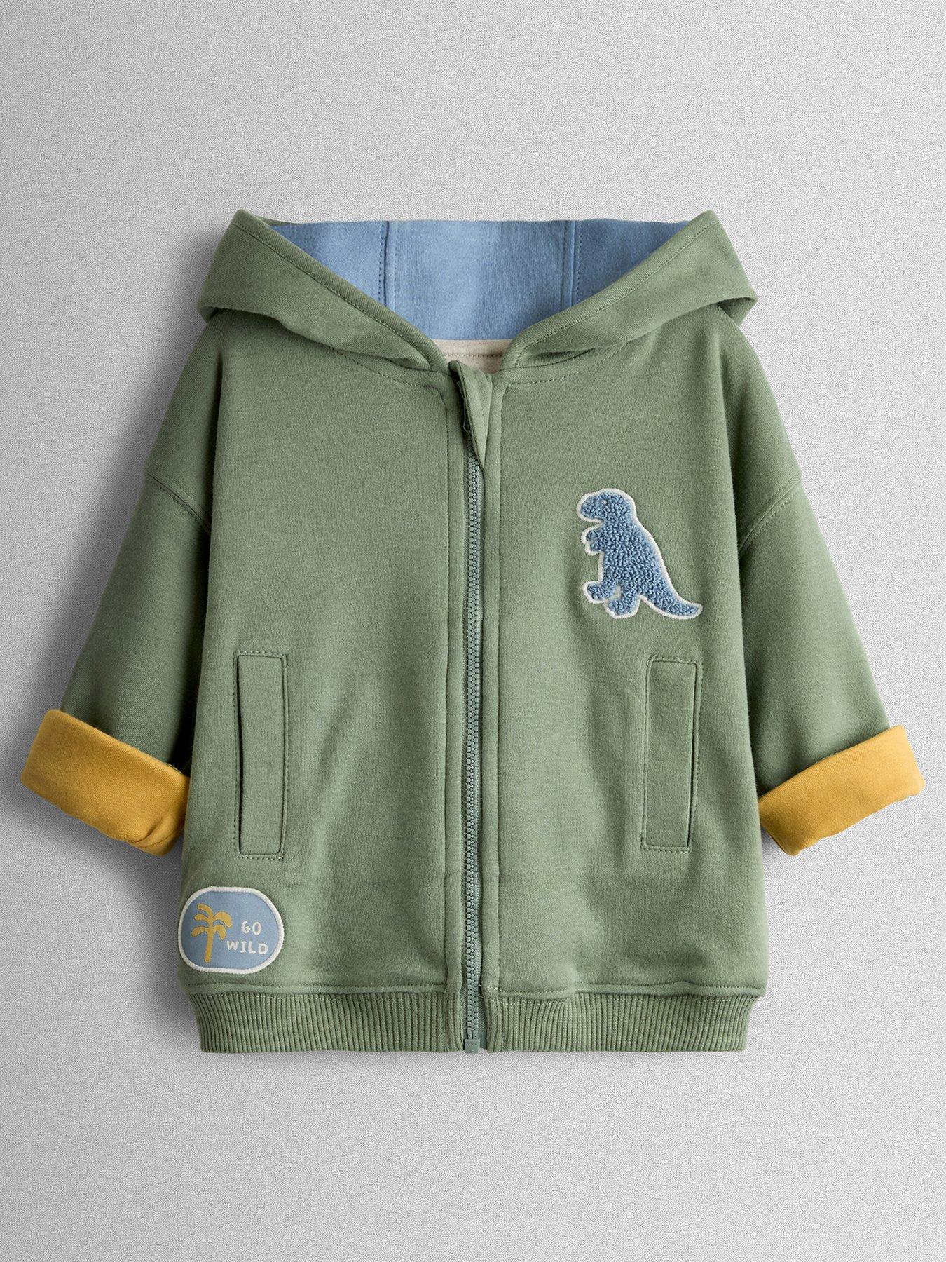 Image 2 of 7 of JoJo Maman Bebe Toddler Boys Contemporary Boucle Dino Reversible Hoodie - Khaki