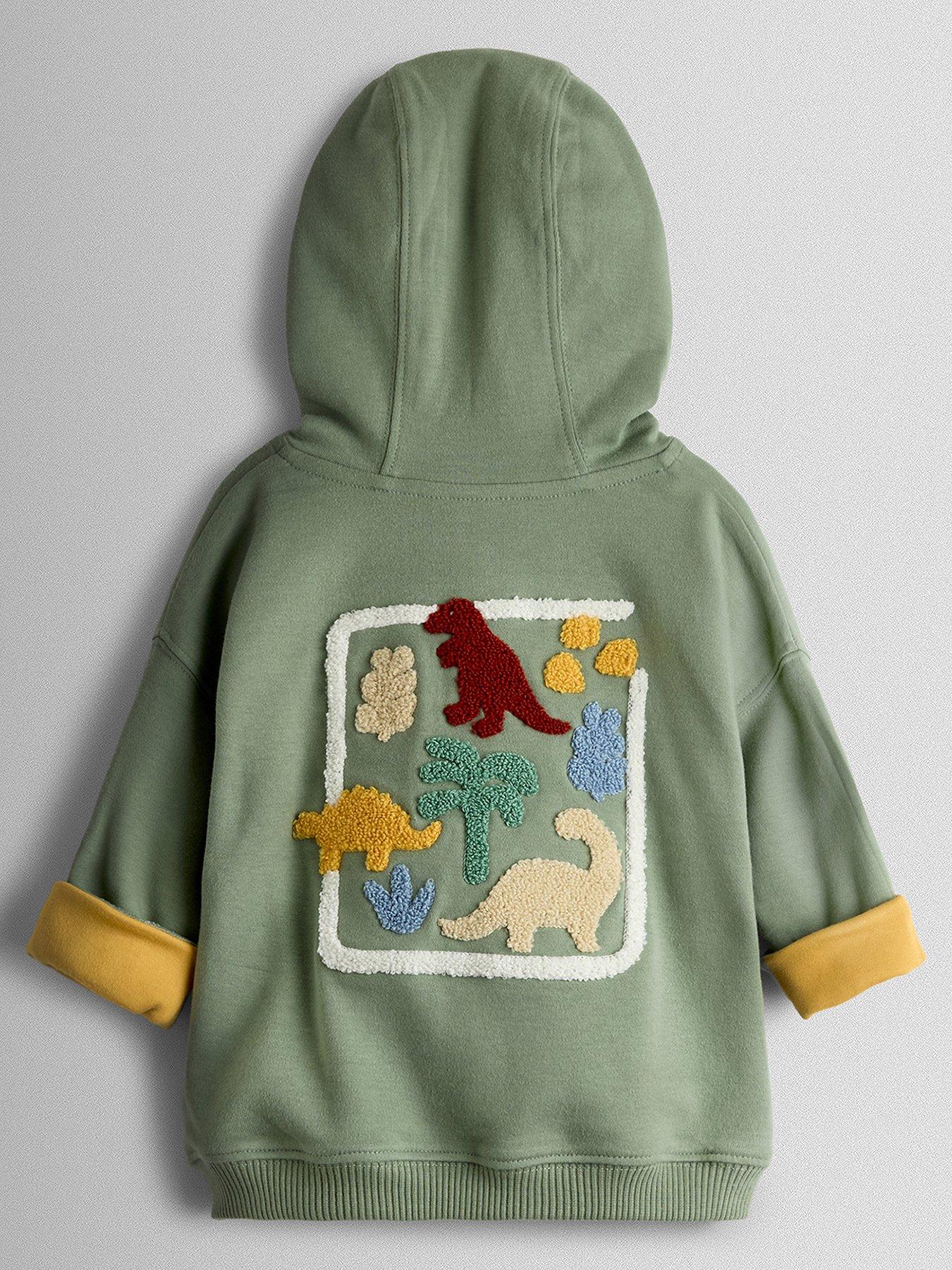 Image 3 of 7 of JoJo Maman Bebe Toddler Boys Contemporary Boucle Dino Reversible Hoodie - Khaki
