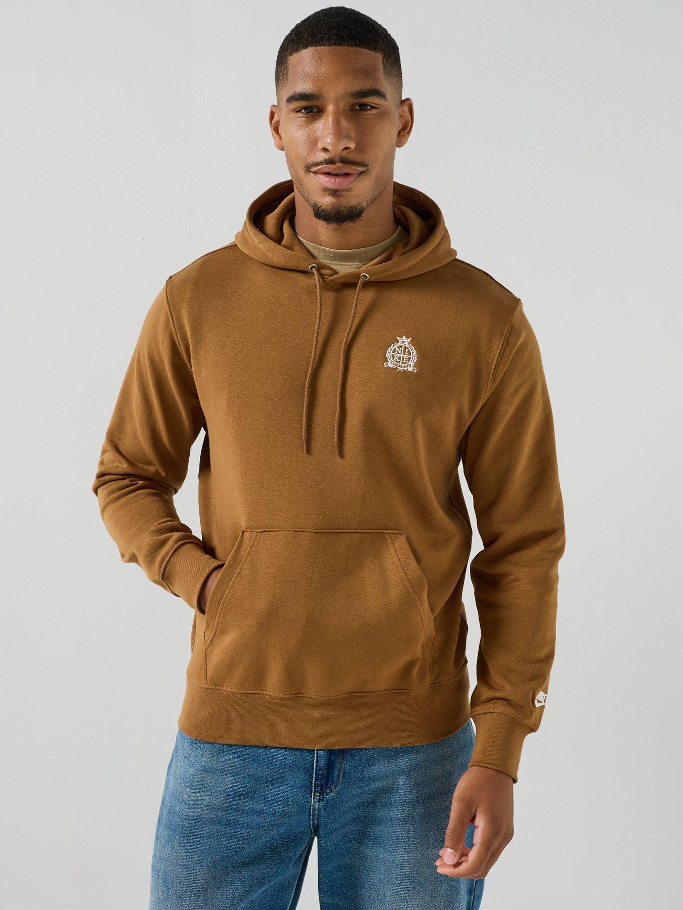 Nike Mens Sportswear Club Crest Logo Overhead Hoodie - Brown