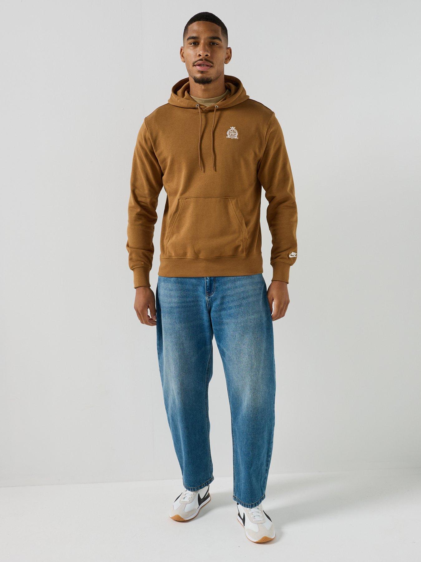 Image 3 of 6 of Nike Mens Sportswear Club Crest Logo Overhead Hoodie - Brown