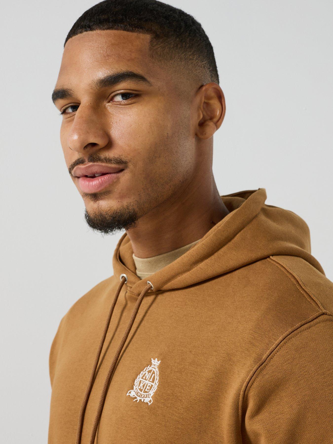 Image 4 of 6 of Nike Mens Sportswear Club Crest Logo Overhead Hoodie - Brown