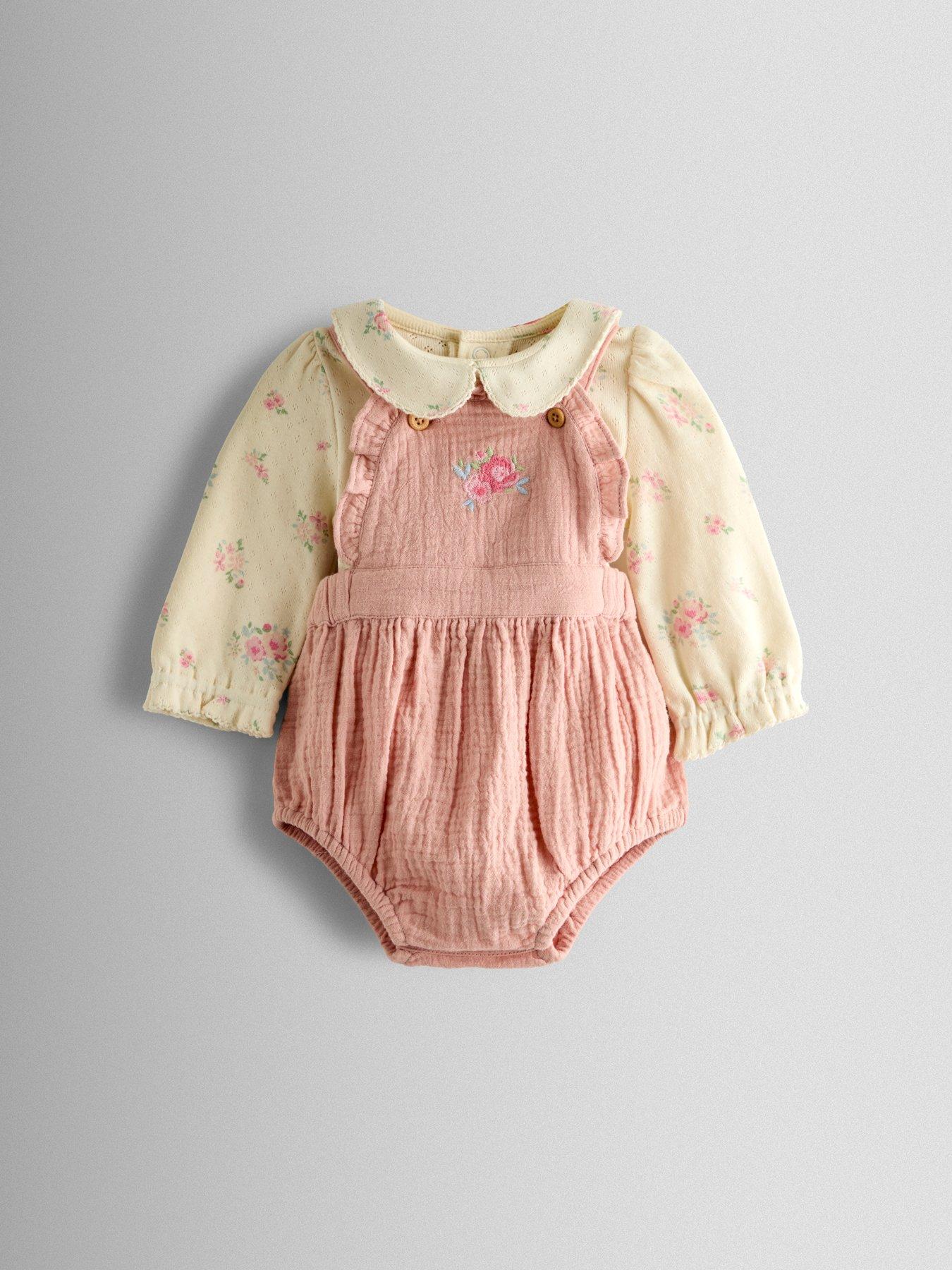 Jojo Maman Bebe Baby Girls Rose Bubble Romper & Body Set - Pink
