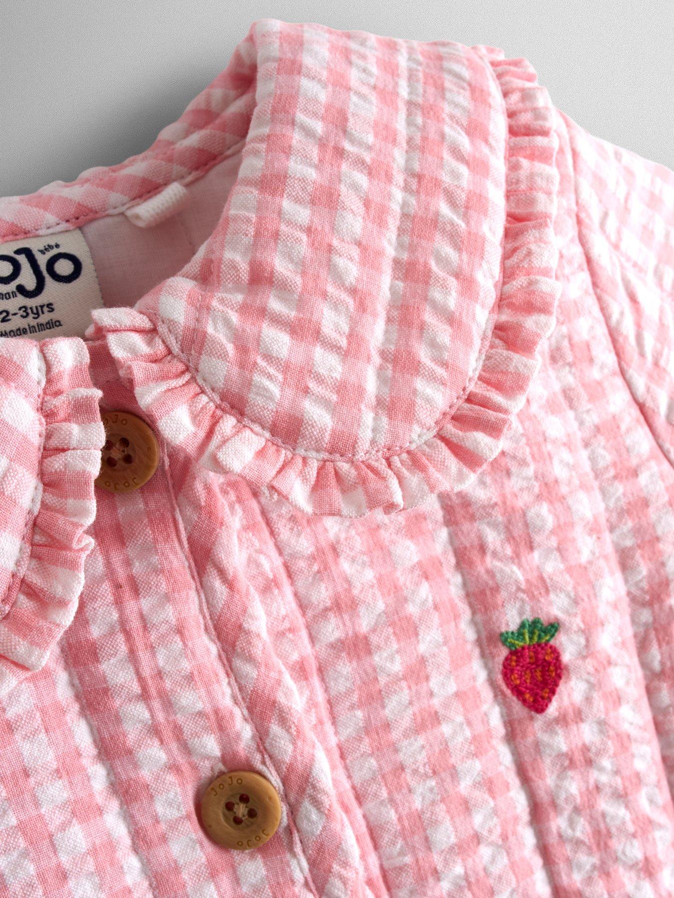 Image 3 of 4 of JoJo Maman Bebe Toddler Girls Strawberry Embroidered Gingham Quilted Jacket - Light Pink