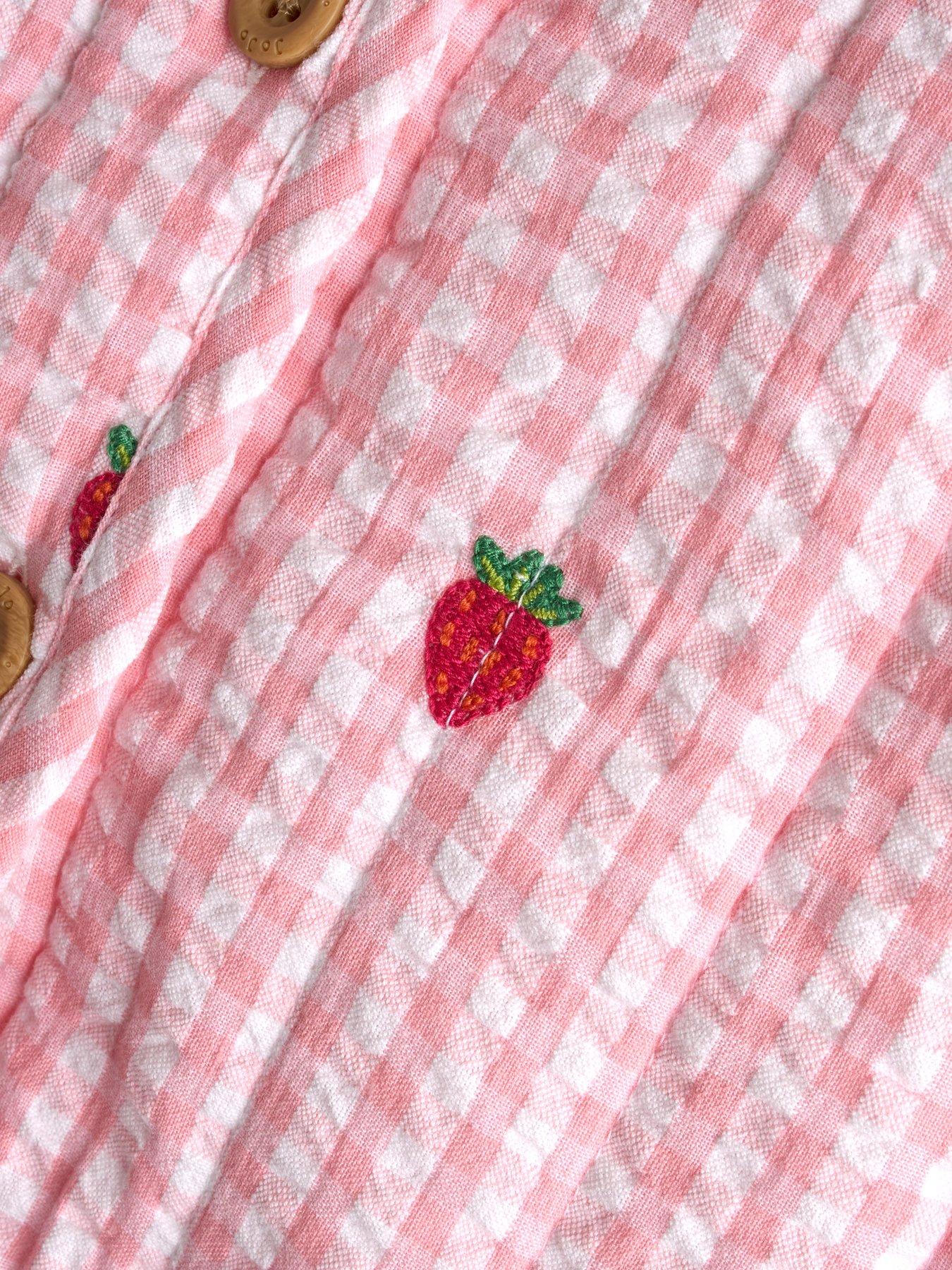 Image 4 of 4 of JoJo Maman Bebe Toddler Girls Strawberry Embroidered Gingham Quilted Jacket - Light Pink