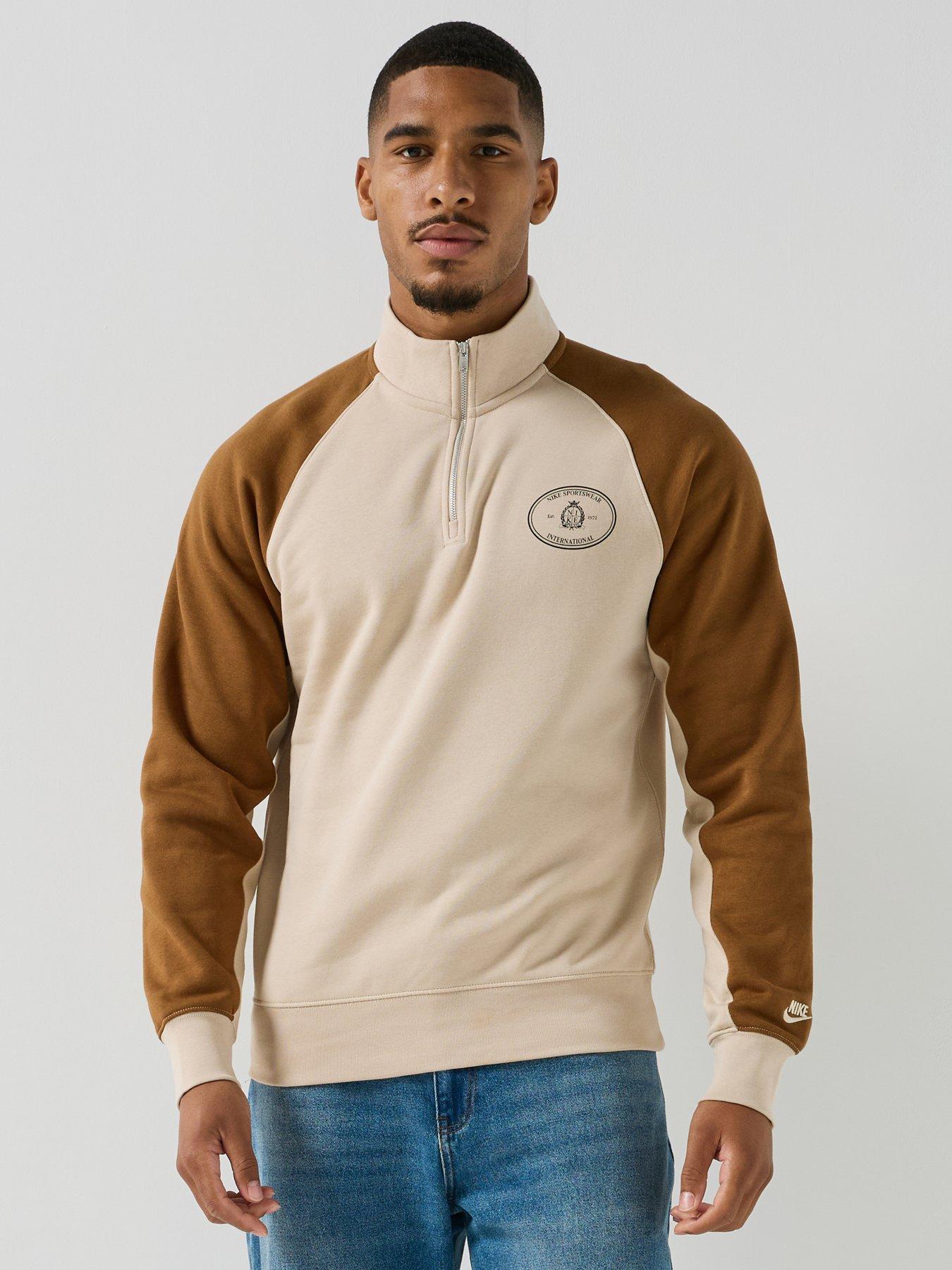 Image 1 of 7 of Nike Mens Sportswear Club Half Zip Sweatshirt - Beige