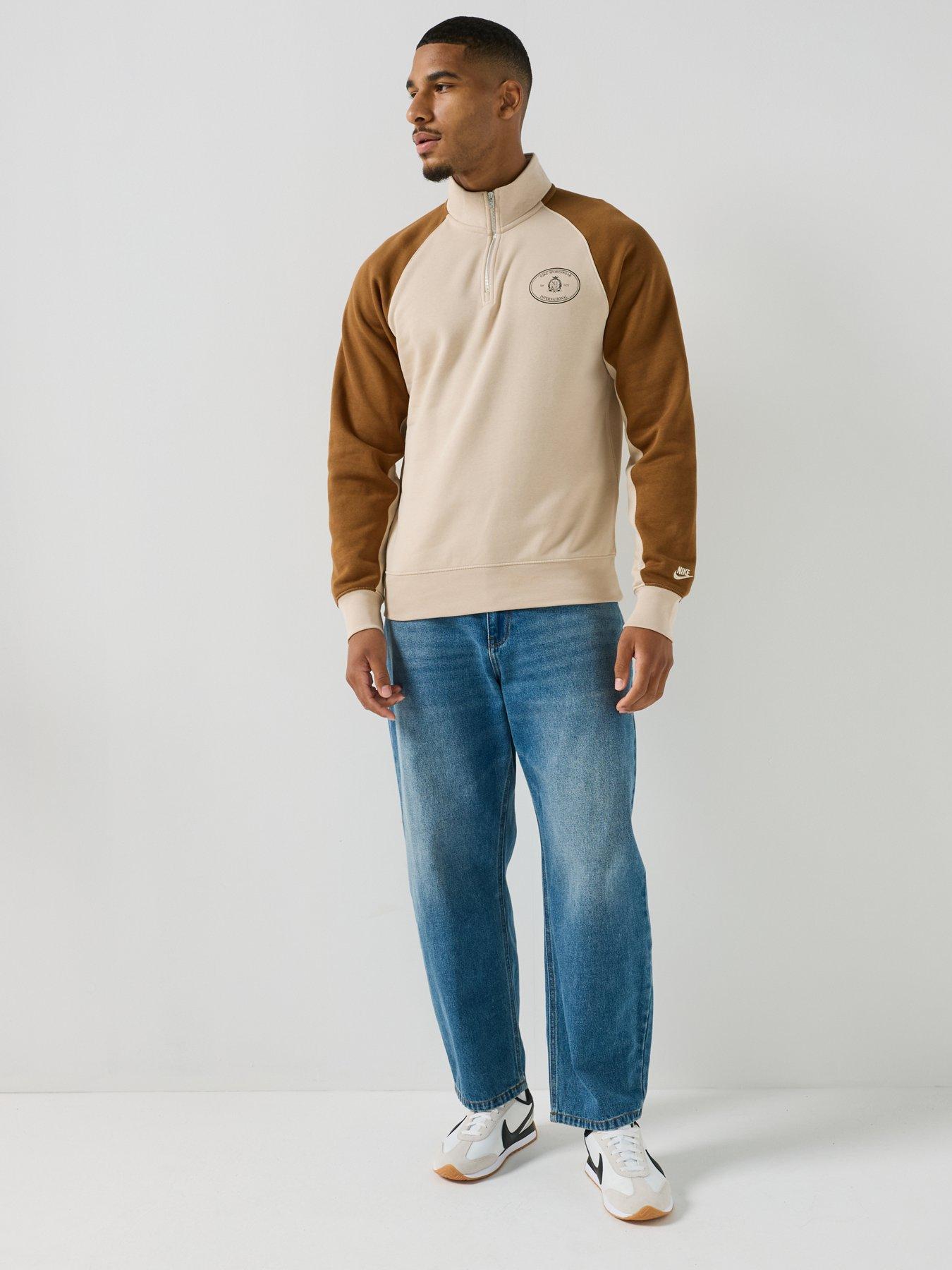 Image 3 of 7 of Nike Mens Sportswear Club Half Zip Sweatshirt - Beige