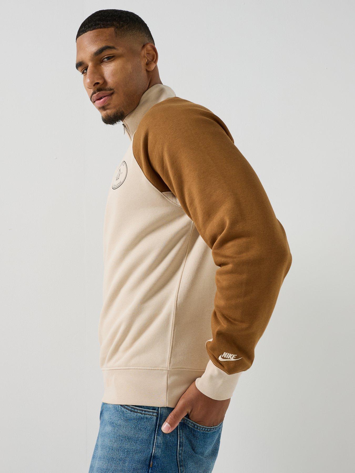 Image 4 of 7 of Nike Mens Sportswear Club Half Zip Sweatshirt - Beige
