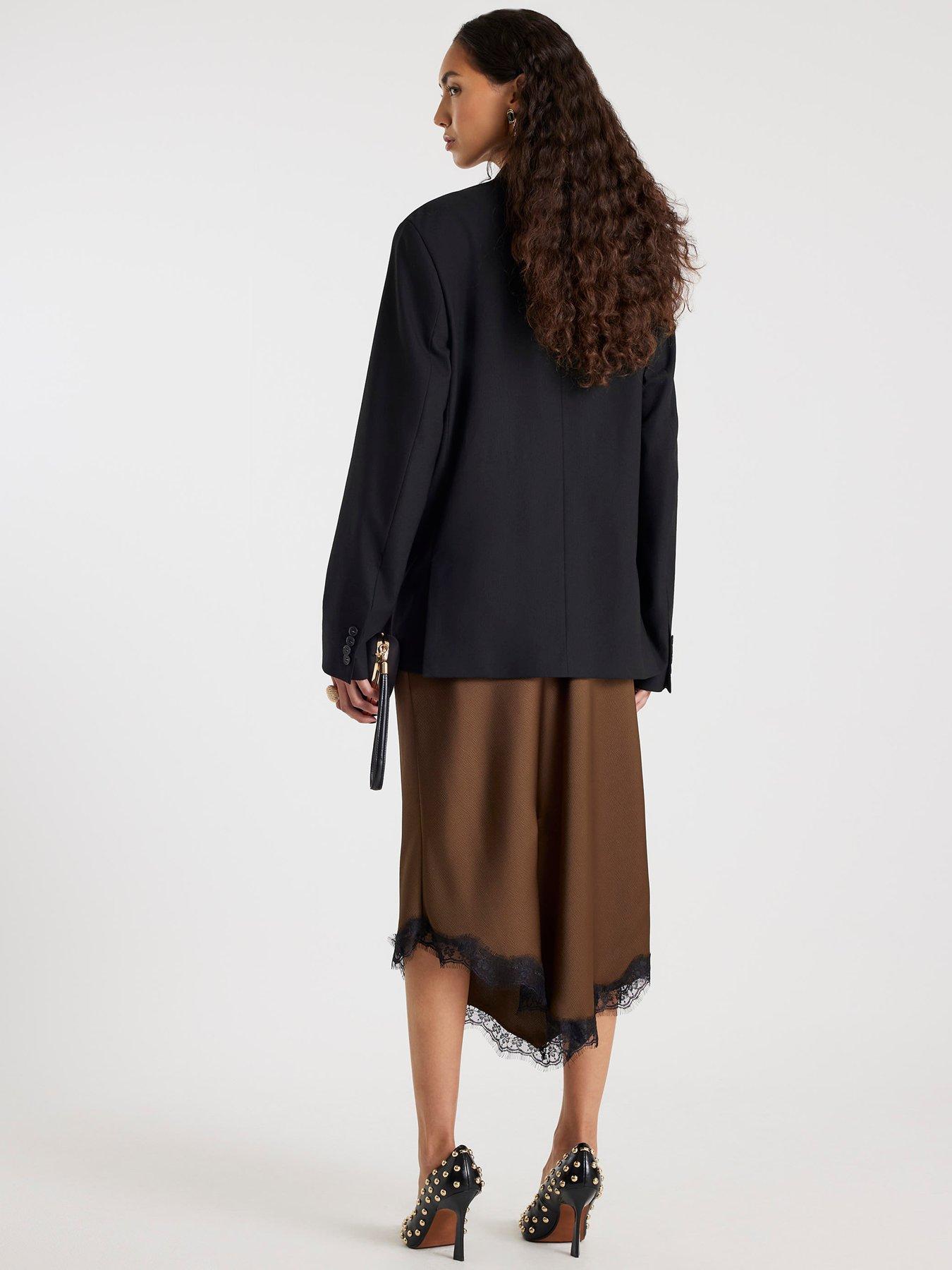 Image 2 of 4 of River Island Satin Skirt With Lace - Brown