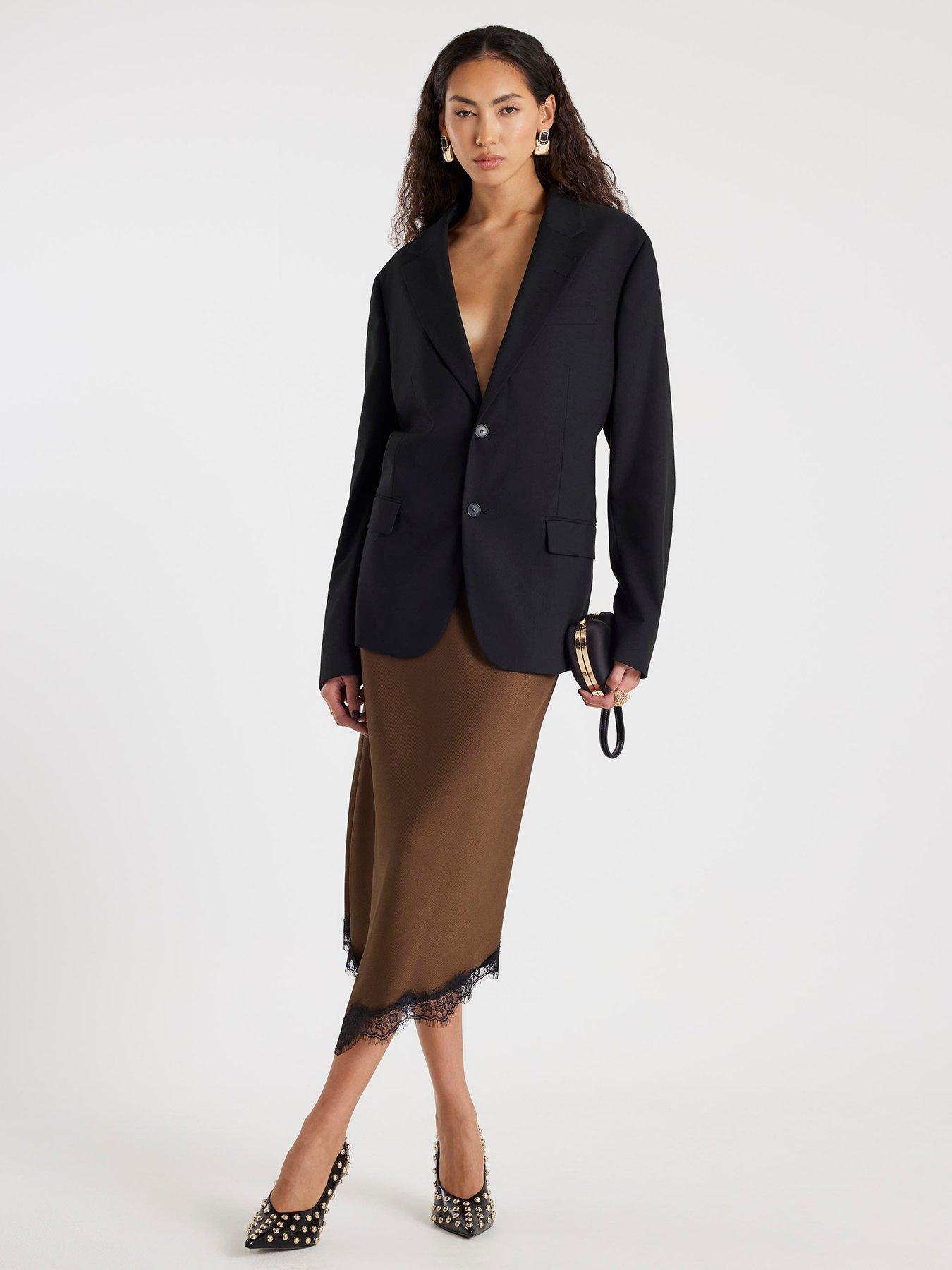 Image 3 of 4 of River Island Satin Skirt With Lace - Brown