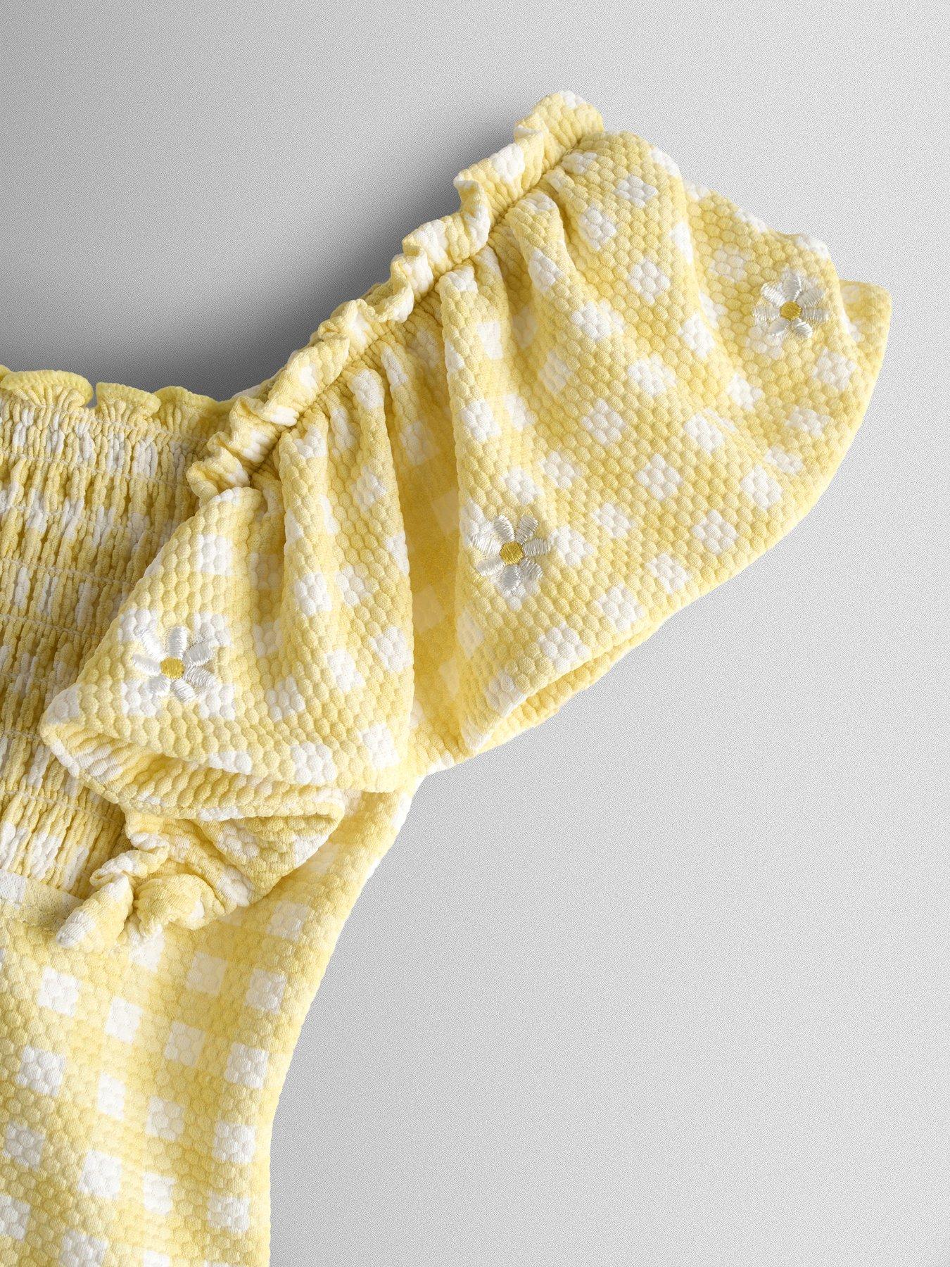Image 4 of 4 of JoJo Maman Bebe Toddler Girls Daisy Gingham Frill Sleeve Swimsuit - Yellow