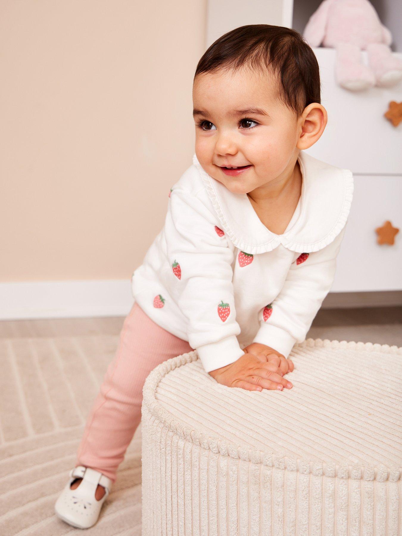 Image 1 of 7 of JoJo Maman Bebe Baby Girls Strawberry Embroidered Top &amp; Bottom Set - Cream