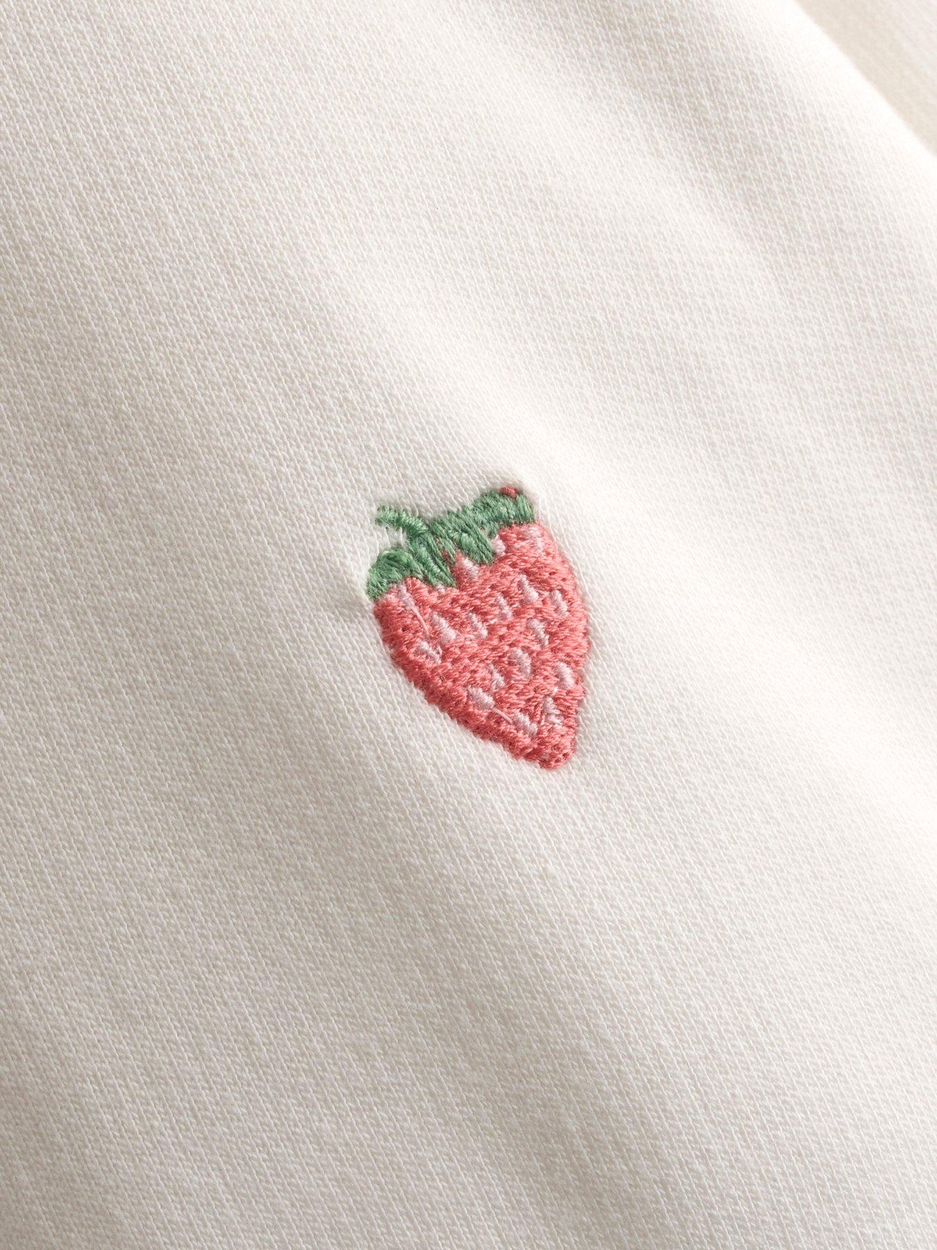 Image 7 of 7 of JoJo Maman Bebe Baby Girls Strawberry Embroidered Top &amp; Bottom Set - Cream