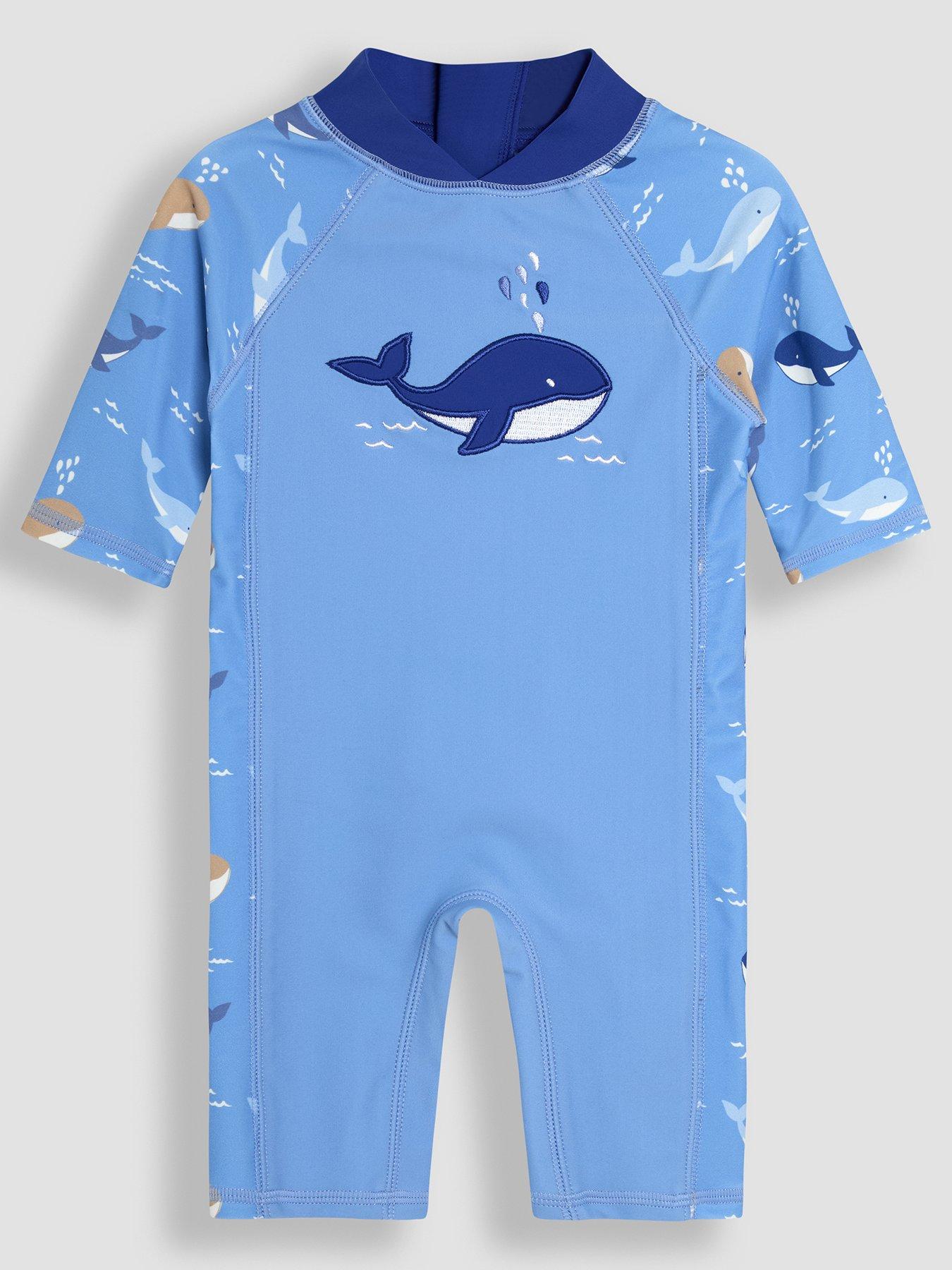 JoJo Maman Bebe Baby Boys Whale Sun Protection Suit, Blue, Size 2-3 Years