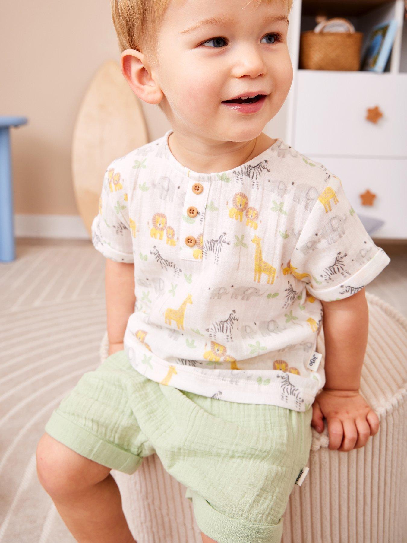 JoJo Maman Bebe Baby Boys Safari Print Top & Shorts Set, Green, Size 3-6 Months