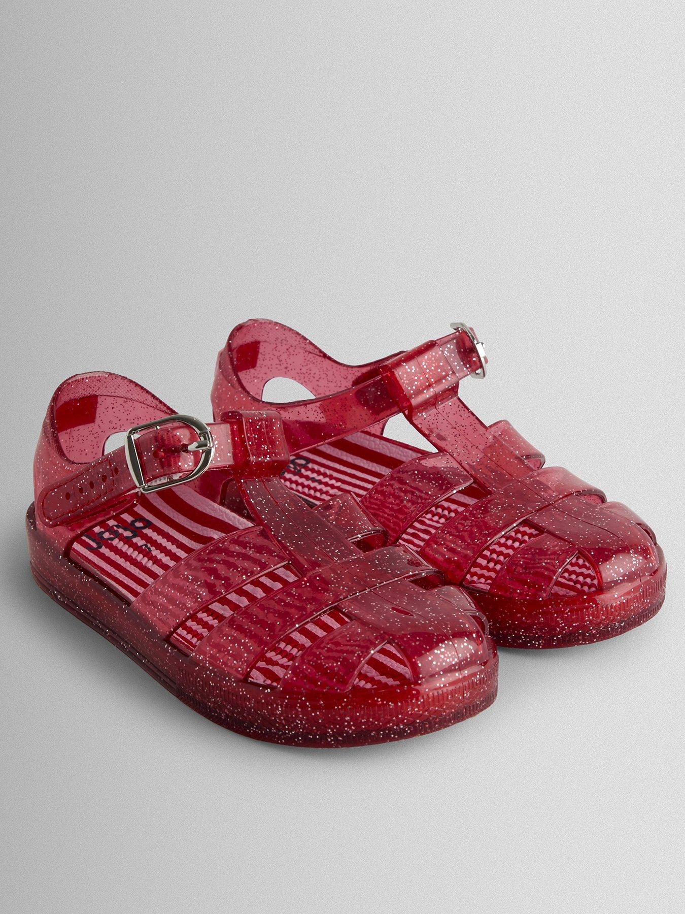 JoJo Maman Bebe Toddler Girls Plain Glitter Jelly Sandals - Red