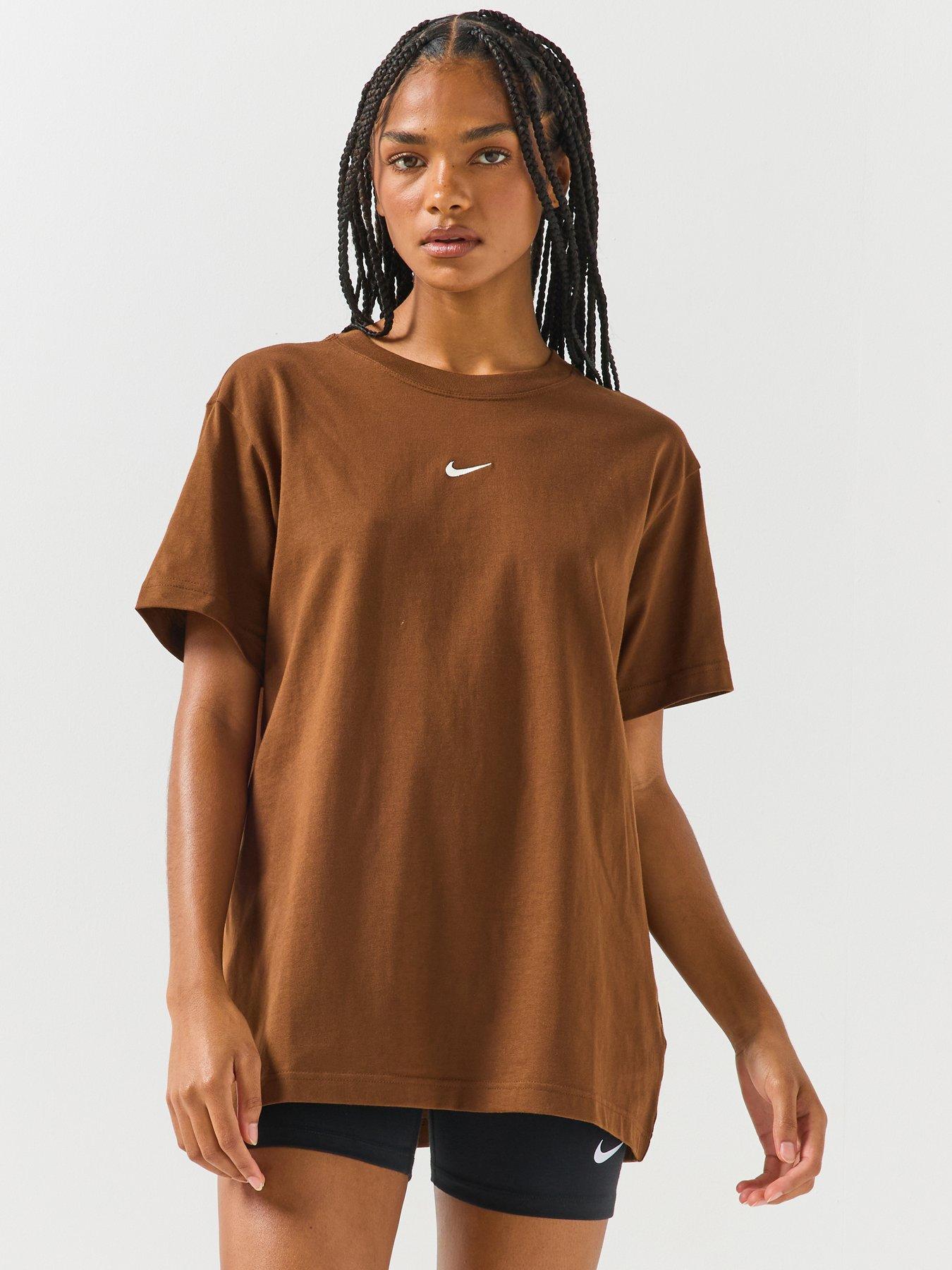 Nike Womens Classic Essentials Central Swoosh T-Shirt - Brown