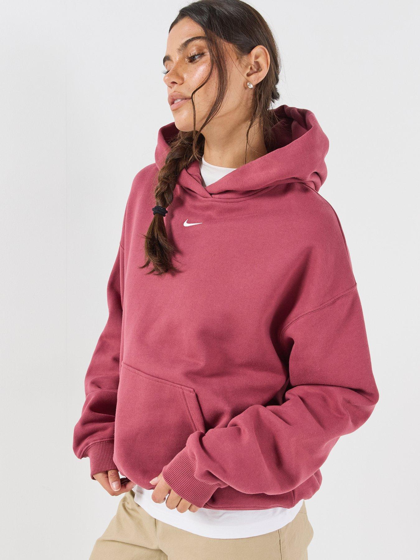 Nike Studio Fleece Oversized Pullover Hoodie - Women's Pink Cotton Jersey Hoodies - Size S - Image 4