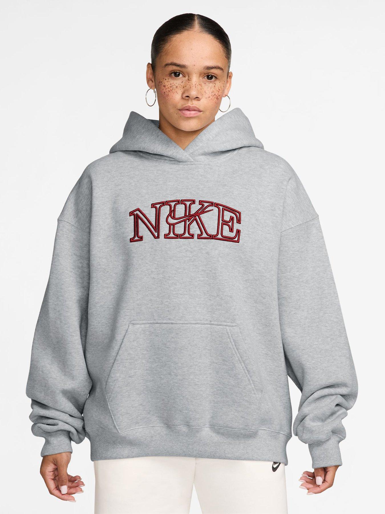 Nike Womens Studio Fleece Oversized Collegiate Logo Hoodie - Grey