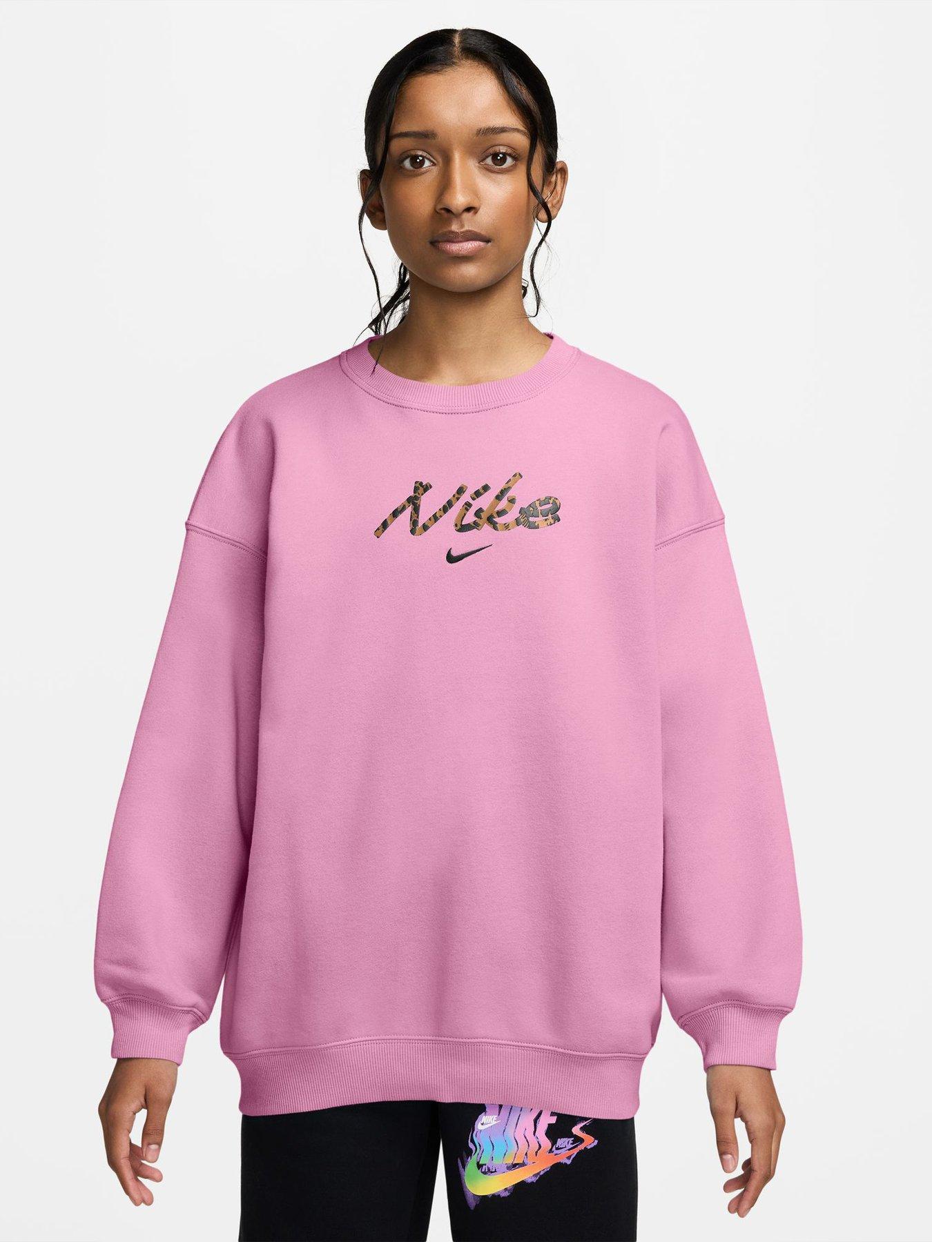 Nike Junior Girls Sportswear Studio Aop Logo Crew Sweat, Pink Rise, Size Xs=7-8 Years