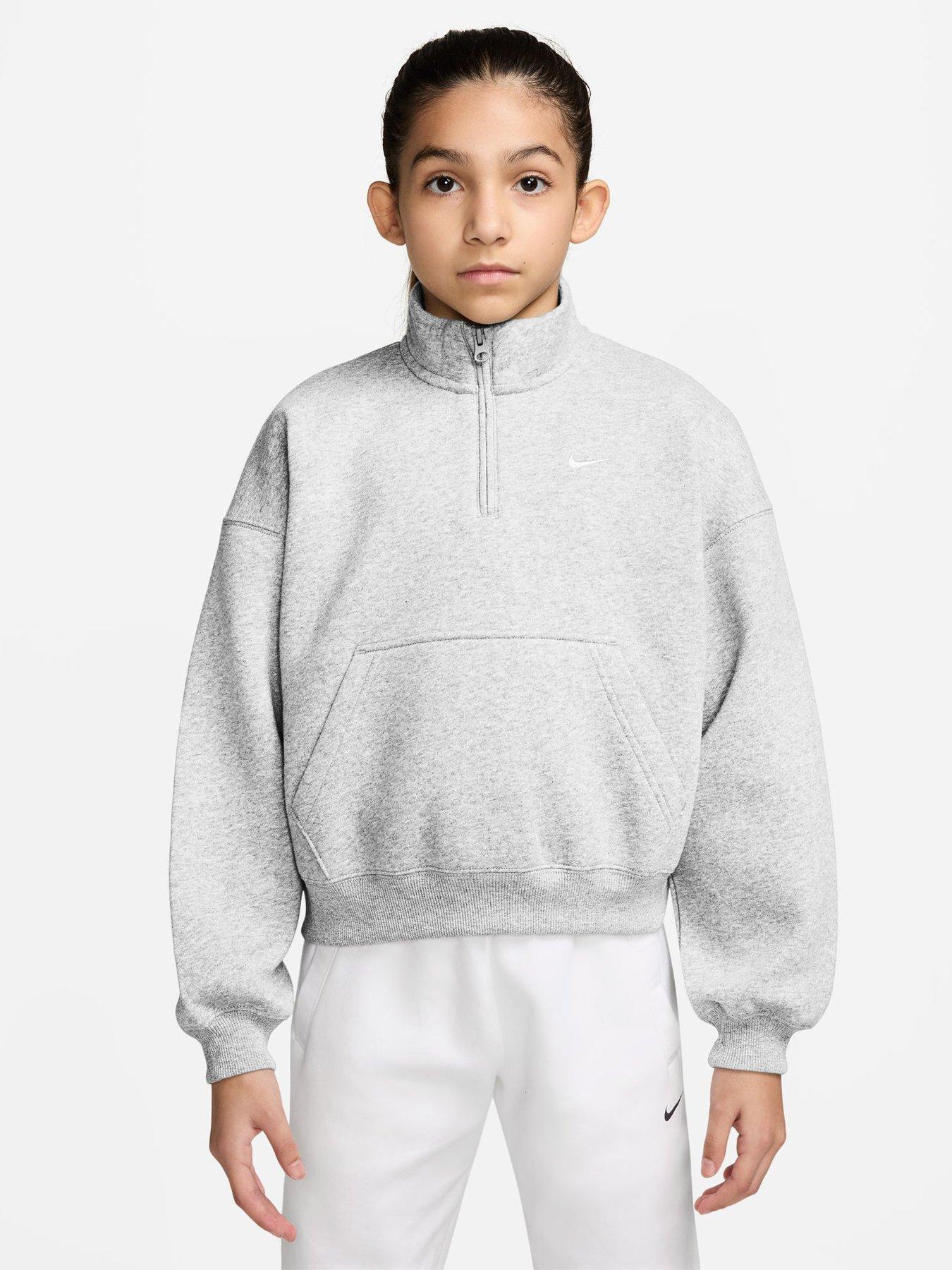 Nike Junior Girls Studio Club Fleece 1/4 Zip Sweatshirt - Light Grey