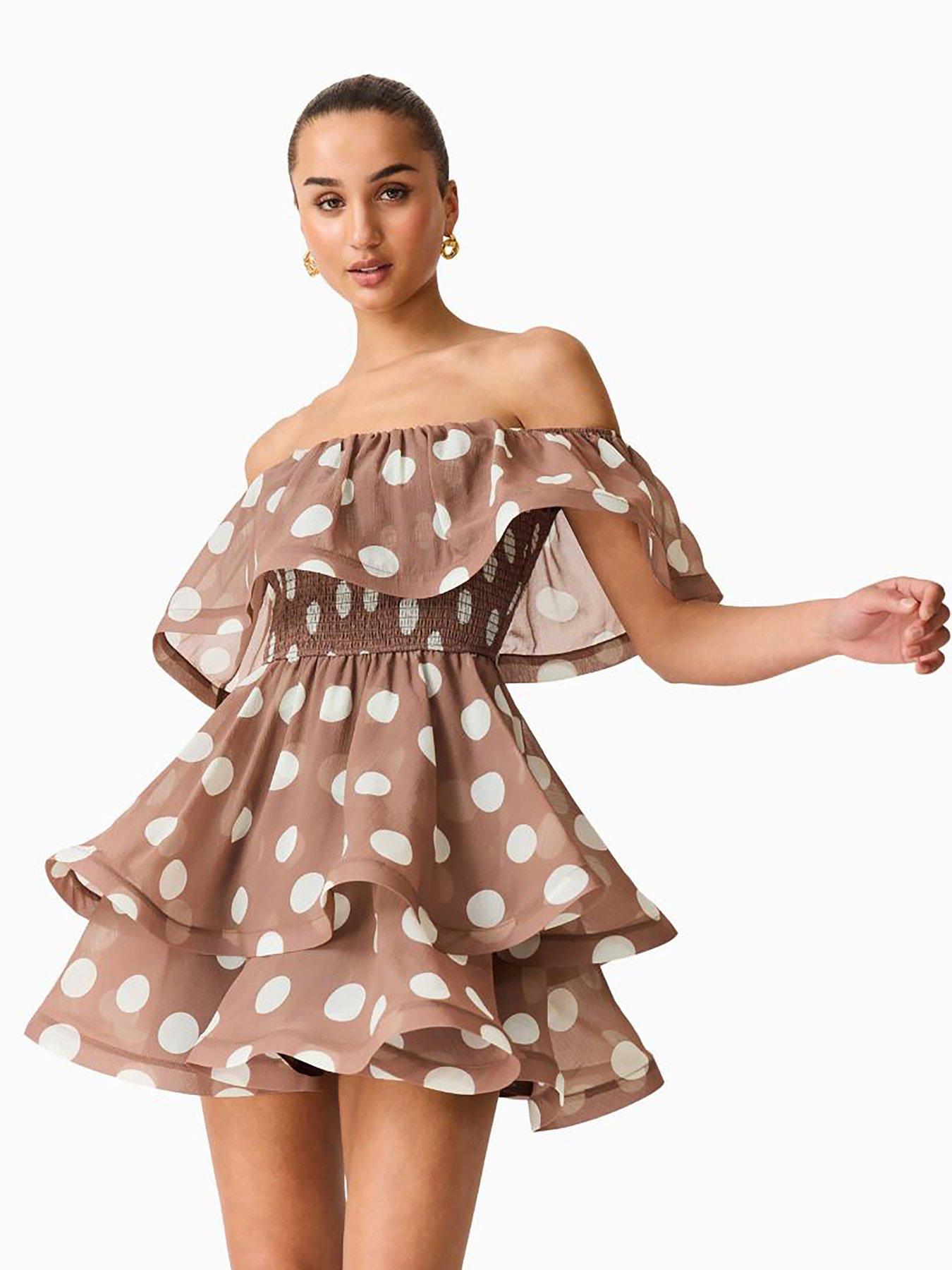 Elliatt Sola Polka Dot Mini Dress - Brown