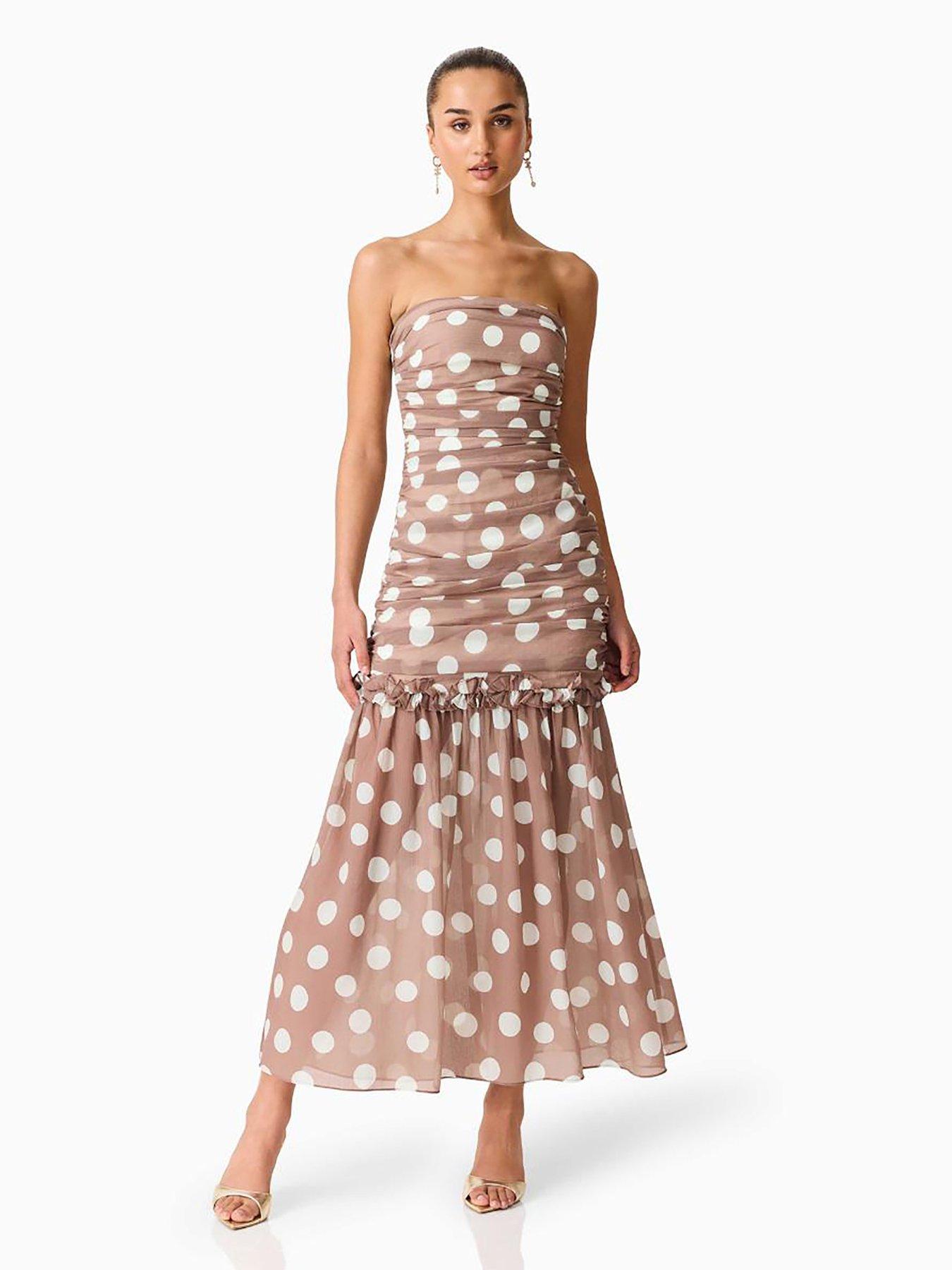 Elliatt Sola Polka Dot Strapless Gown - Brown
