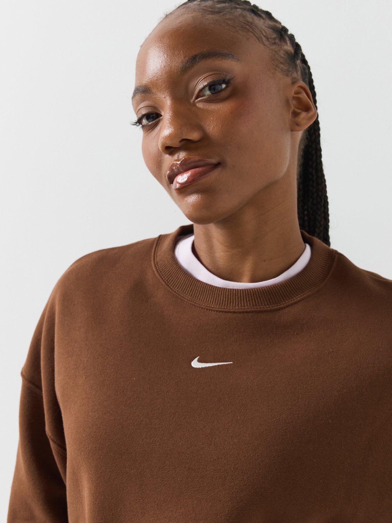 Nike Womens Studio Fleece Oversized Crew Sweatshirt - Brown | Very
