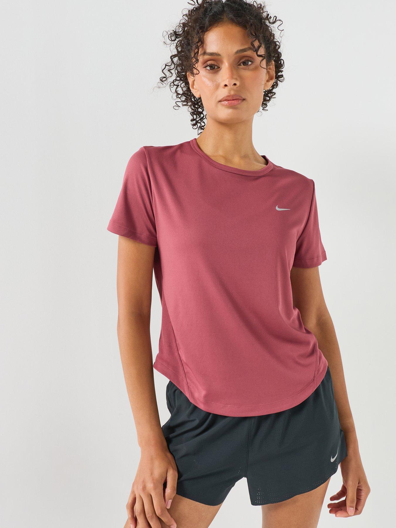 Nike Womens Tempo Dri-FIT Short-Sleeve Running Top, Pink Smoke/Reflective Silv, Size L, Women