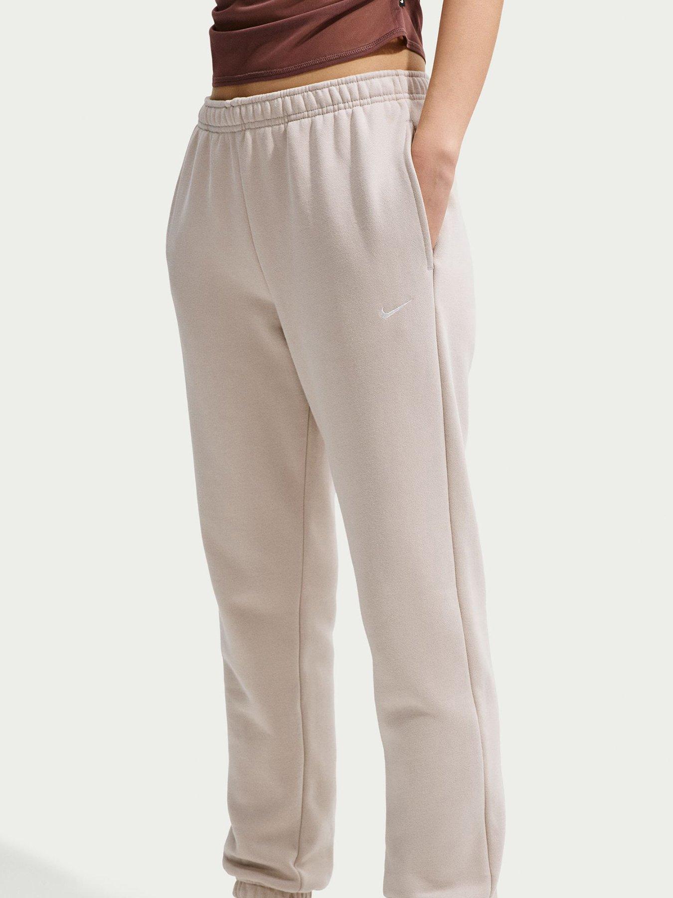 Image 1 of 5 of Nike Womens Studio Fleece Drawcord Waist Pockets Jogging Bottoms - Cream II/Sail