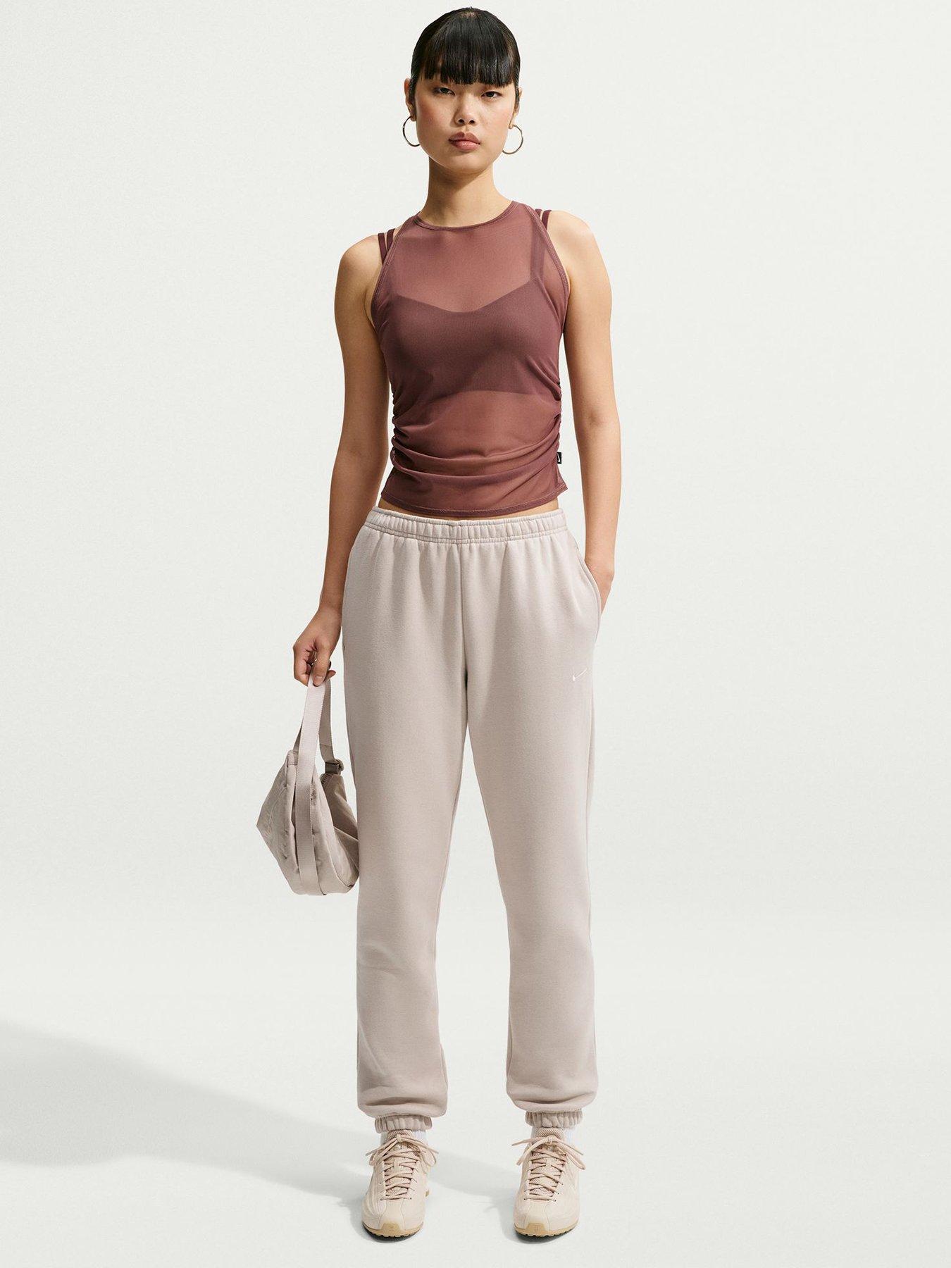 Image 2 of 5 of Nike Womens Studio Fleece Drawcord Waist Pockets Jogging Bottoms - Cream II/Sail