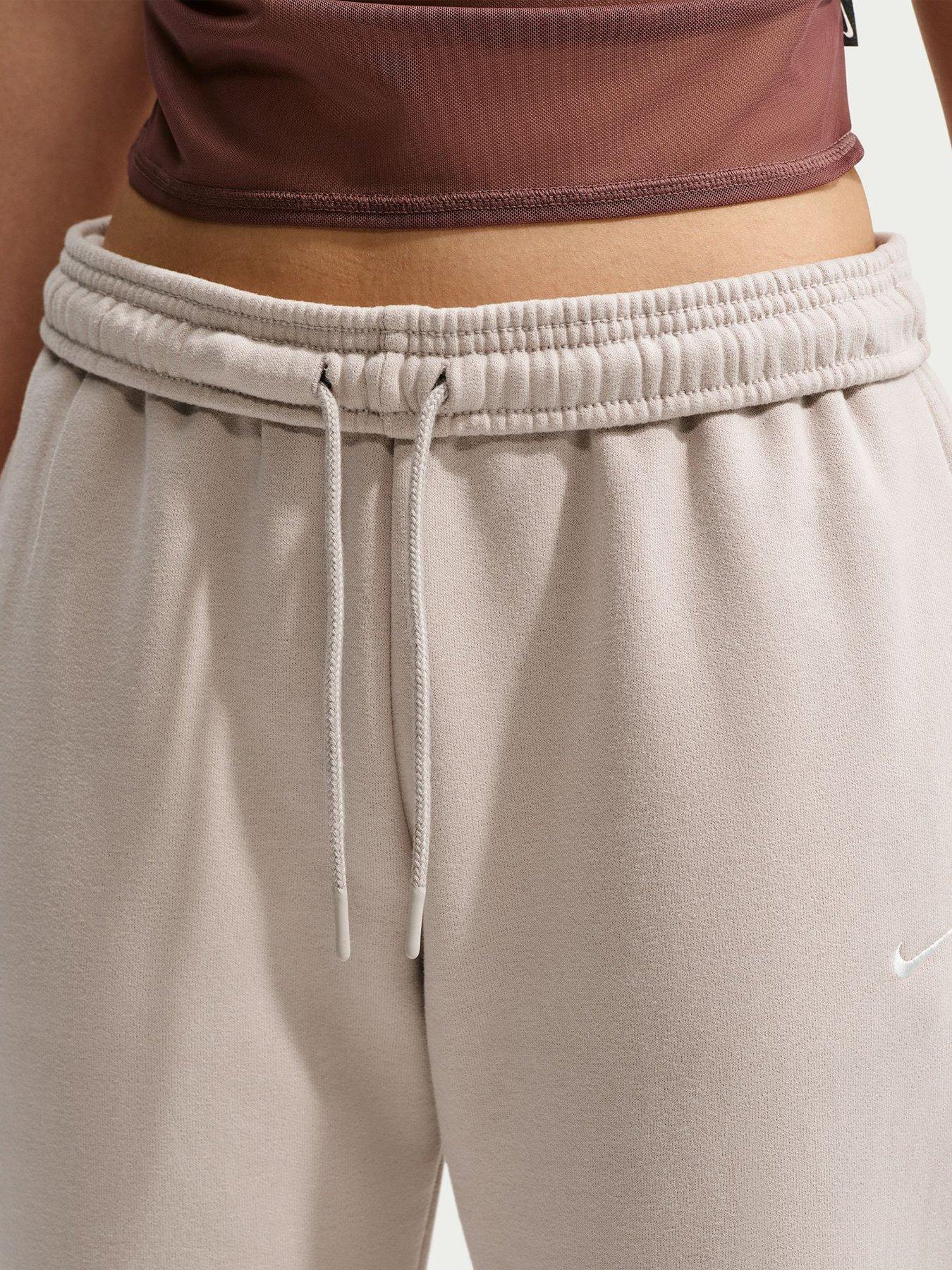 Image 4 of 5 of Nike Womens Studio Fleece Drawcord Waist Pockets Jogging Bottoms - Cream II/Sail
