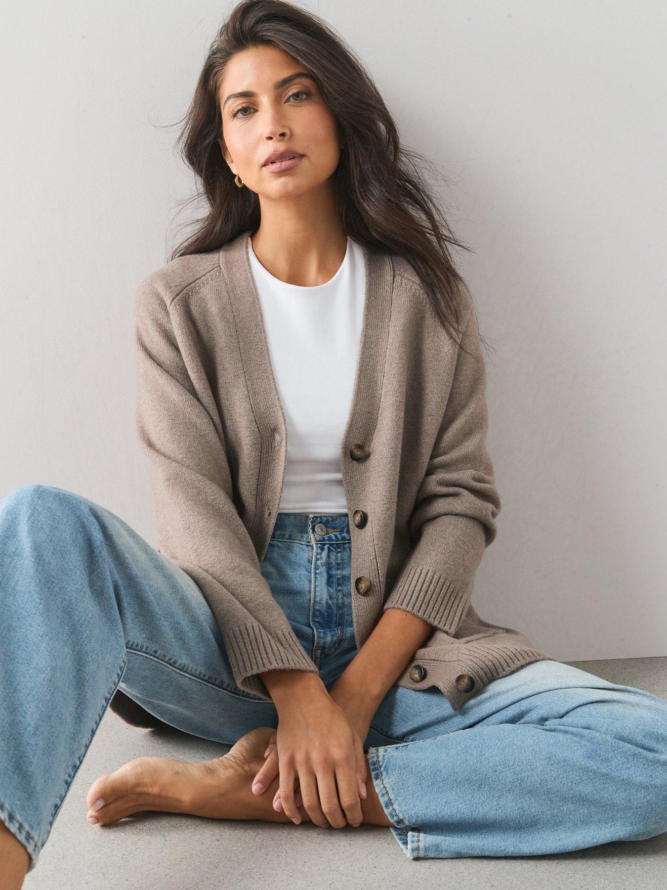 The Very Collection Cosy Yarn Relaxed V Neck Cardigan With Wool - Brown