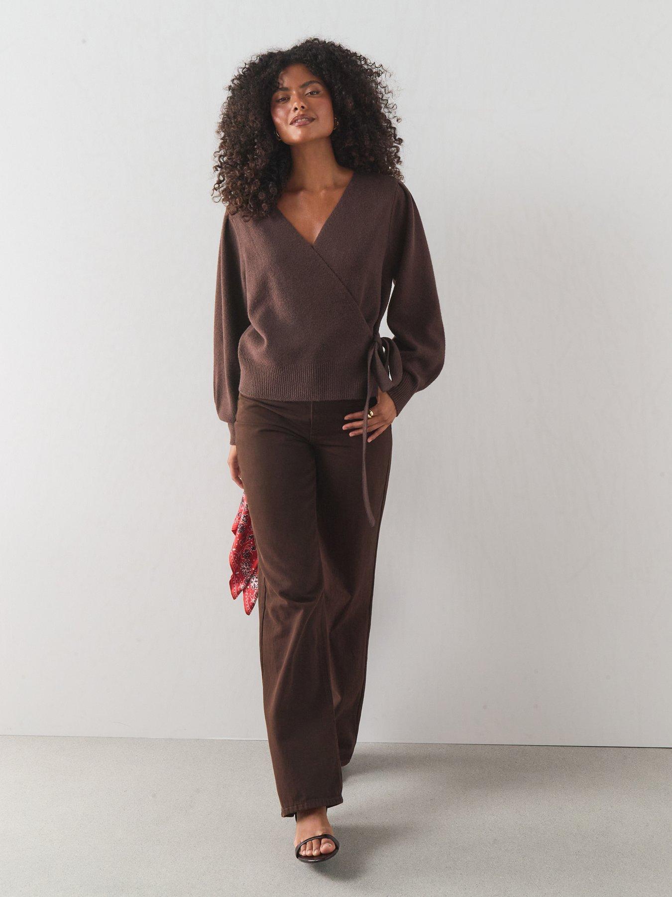 The Very Collection Cosy Yarn Wrap Cardigan With Wool - Chocolate