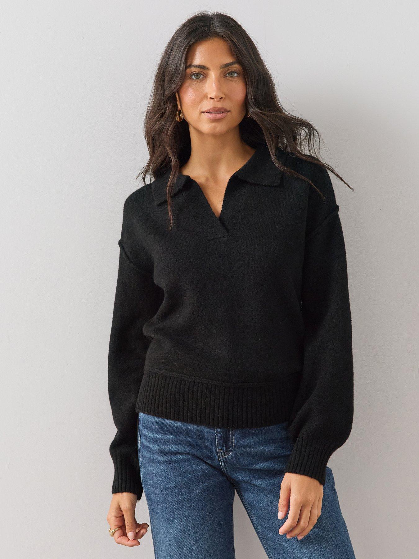 Image 1 of 7 of The Very Collection Womens Style Yarn Collared Jumper With Wool - Black